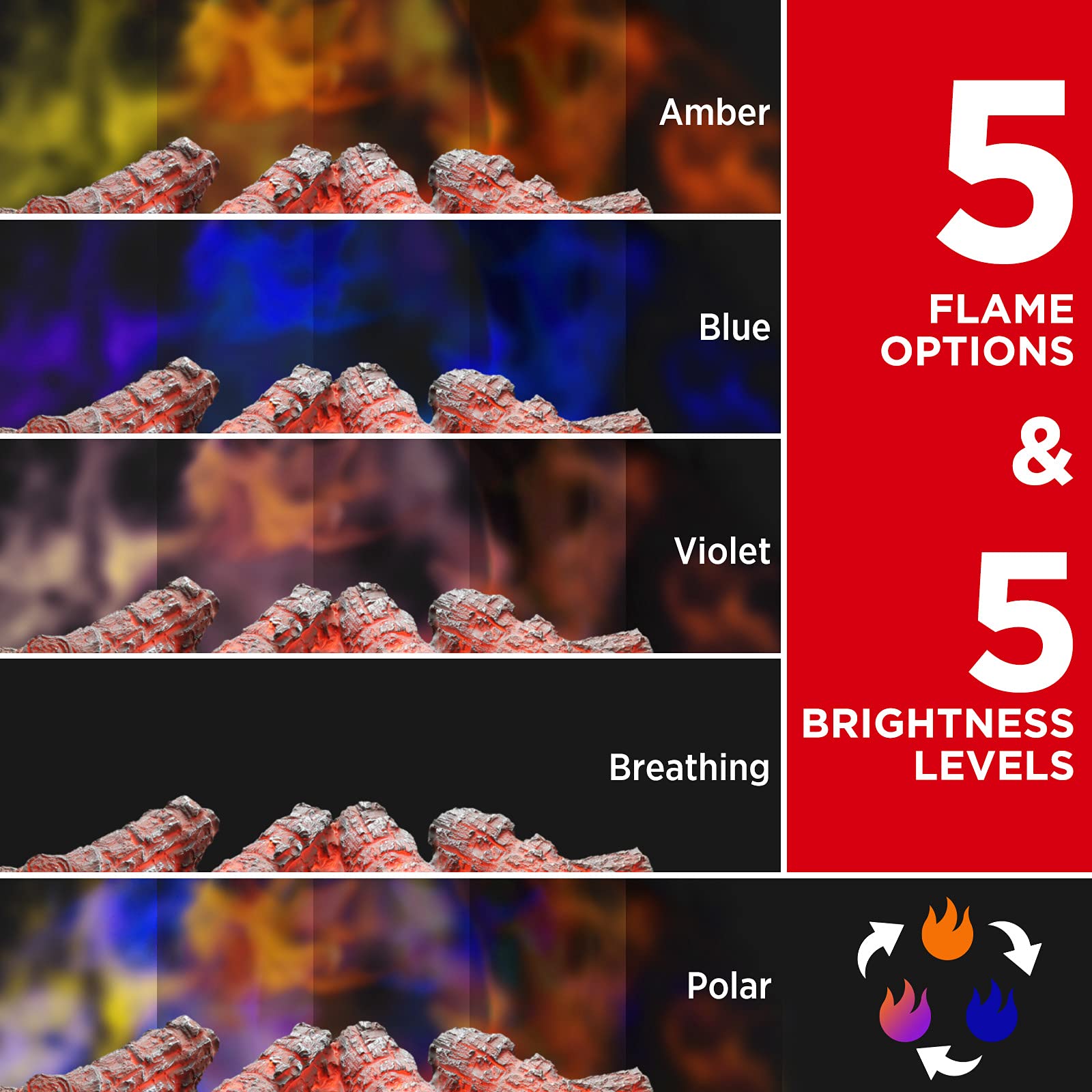 Turbro Eternal Flame 26 Inch Infrared Quartz Electric Fireplace Log Heater, Realistic Pinewood Logs, Adjustable Flame Colors, Re