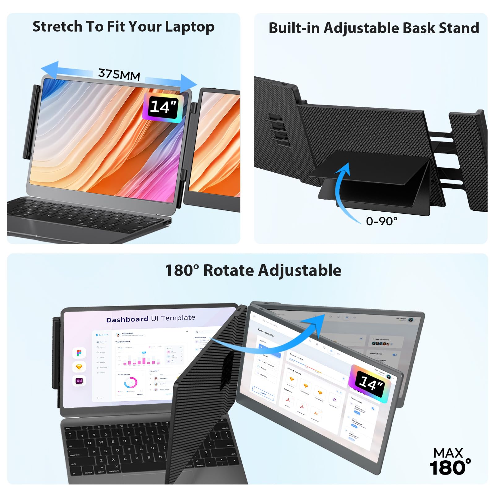 Zumwalt Portable Laptop Screen Monitors Extender - 14 1080P Fhd Portable Monitors With Adjustable Stand For 13-16.1 Laptop,