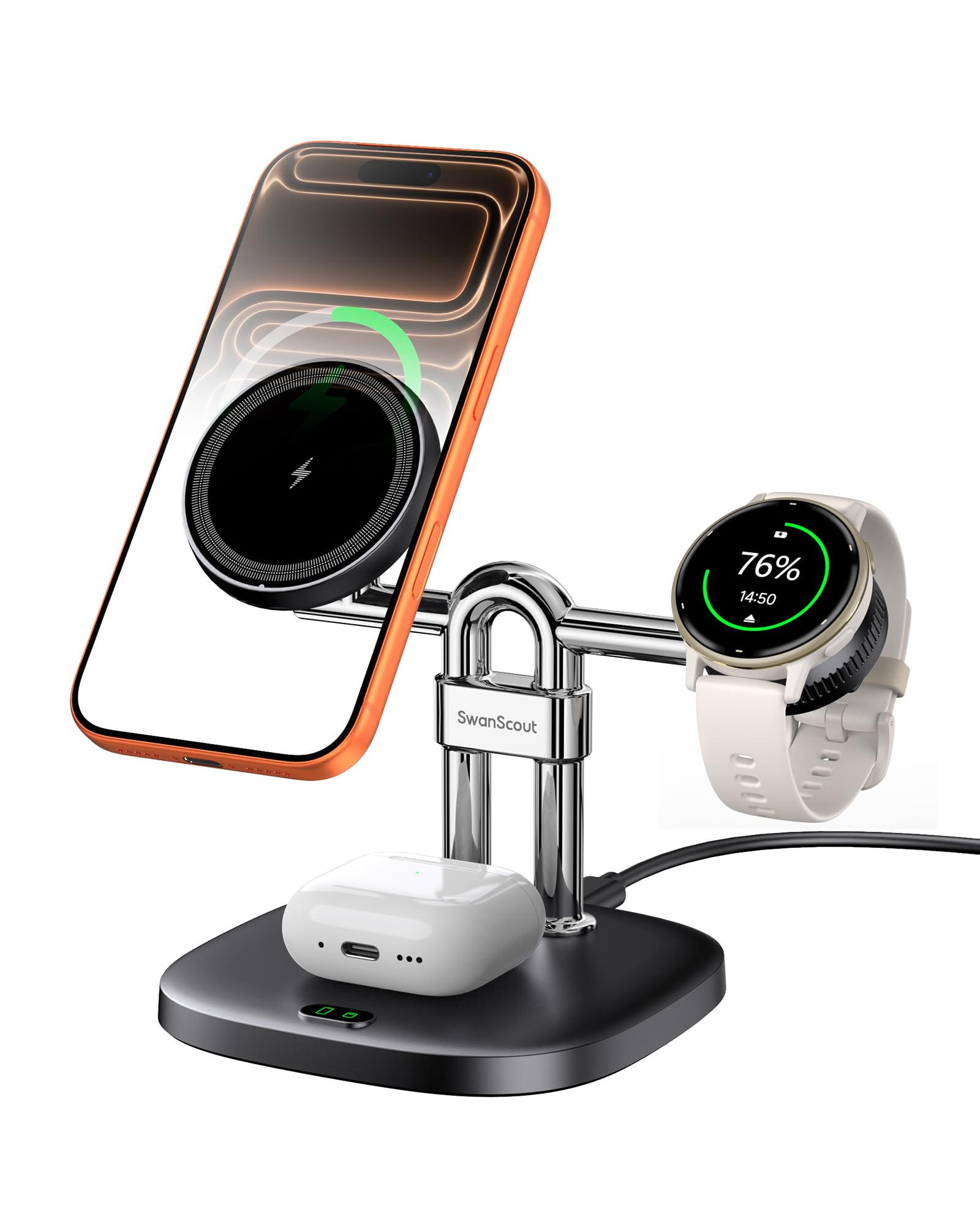 Charger for Garmin Watch, 3 in 1 Magnetic Charger Stand for iPhone