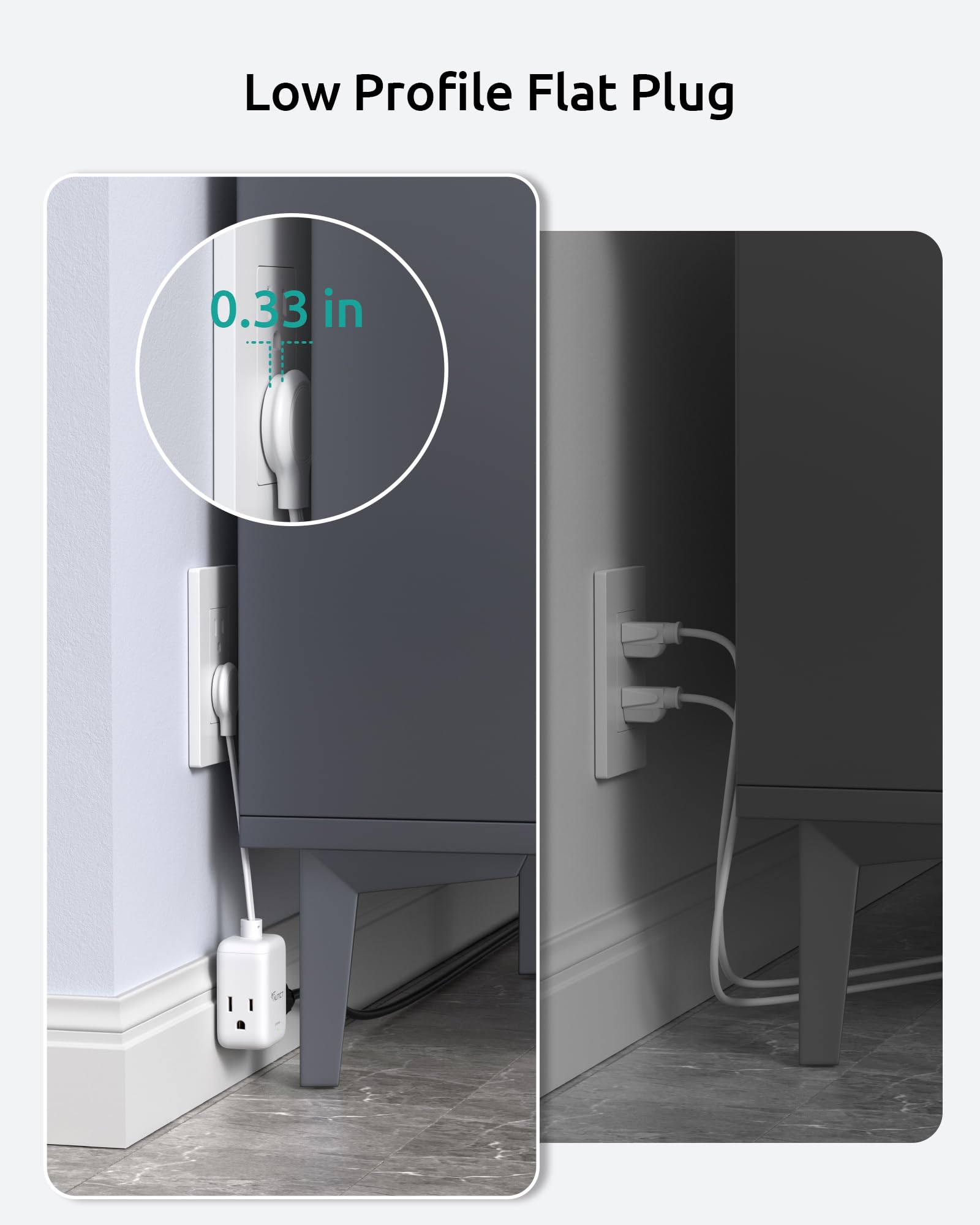 Nutict Short Extension Cord 6 Inch   15A 3 Prong Power Outlet Extender With 900J Surge Protector, 3 Way Flat Face Multi Plug Ext