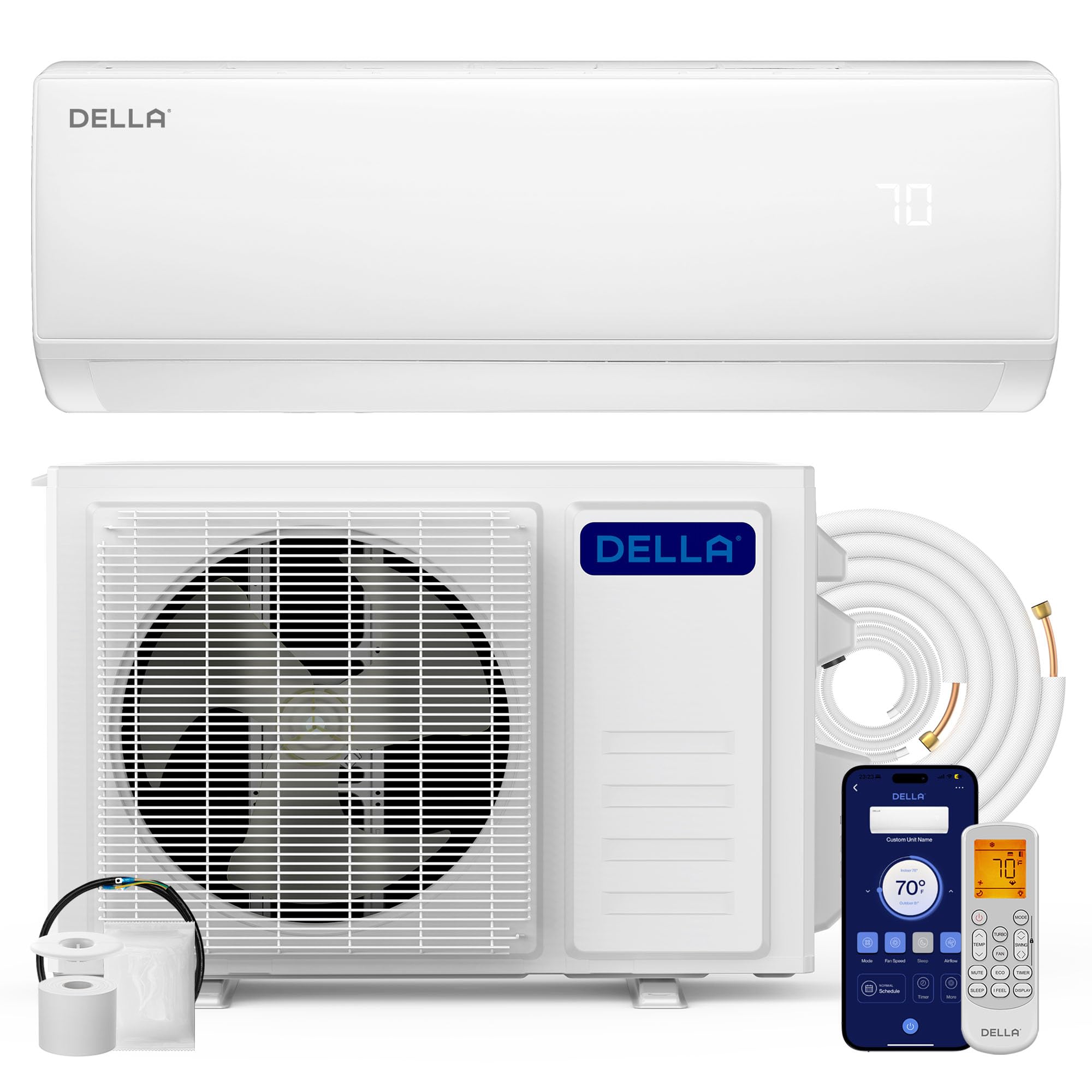 Della Econo Series 22000 Btu Mini Split Air Conditioner 17 Seer2 Cools Up To 1500 Sq. Ft, Works With Alexa, Wifi Enabled Ac & He