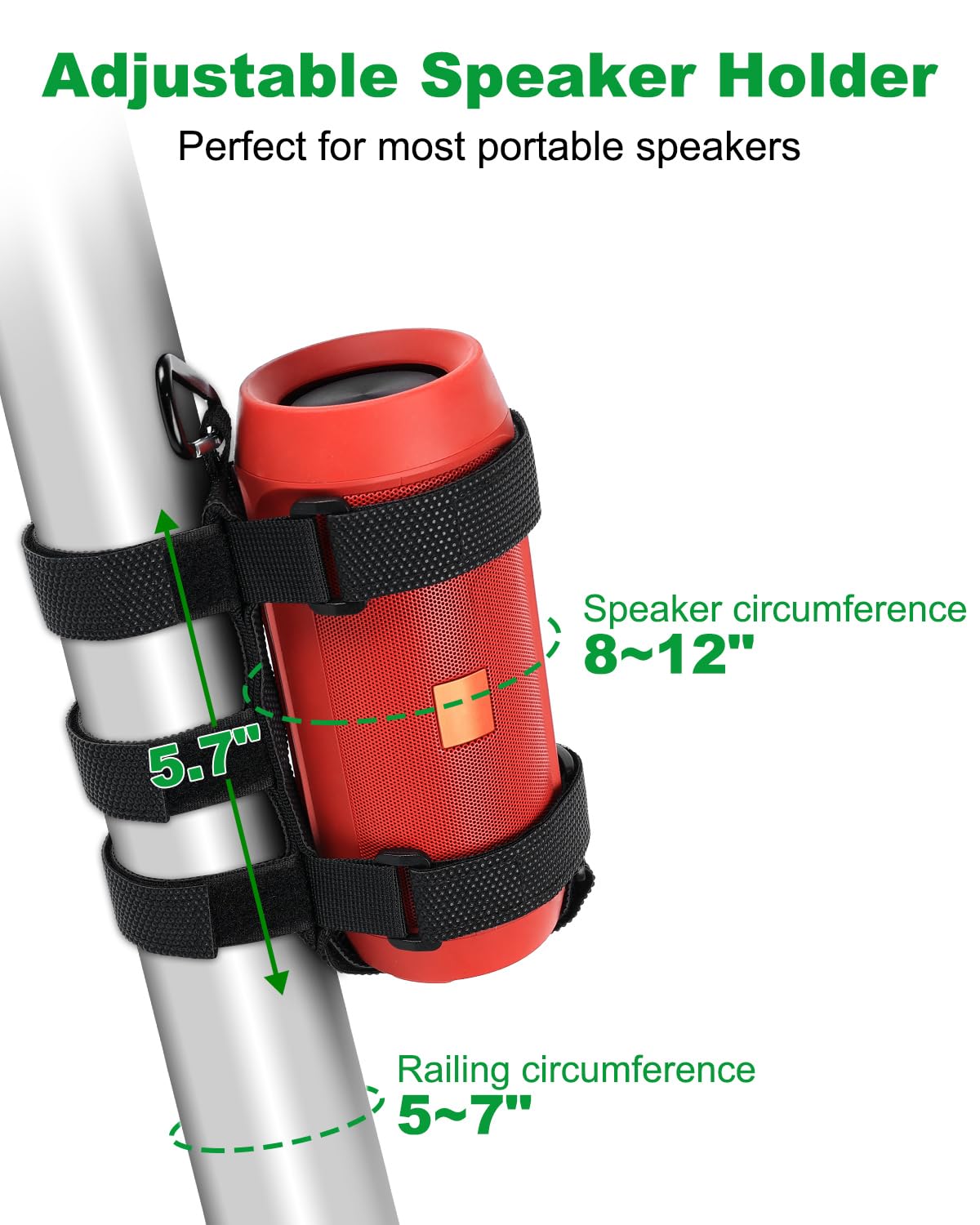 Goforwild Portable Speaker Mount, Waterproof Speaker Strap For Bluetooth Wireless Speakers, Compatible With Golf Cart Railing/Bi