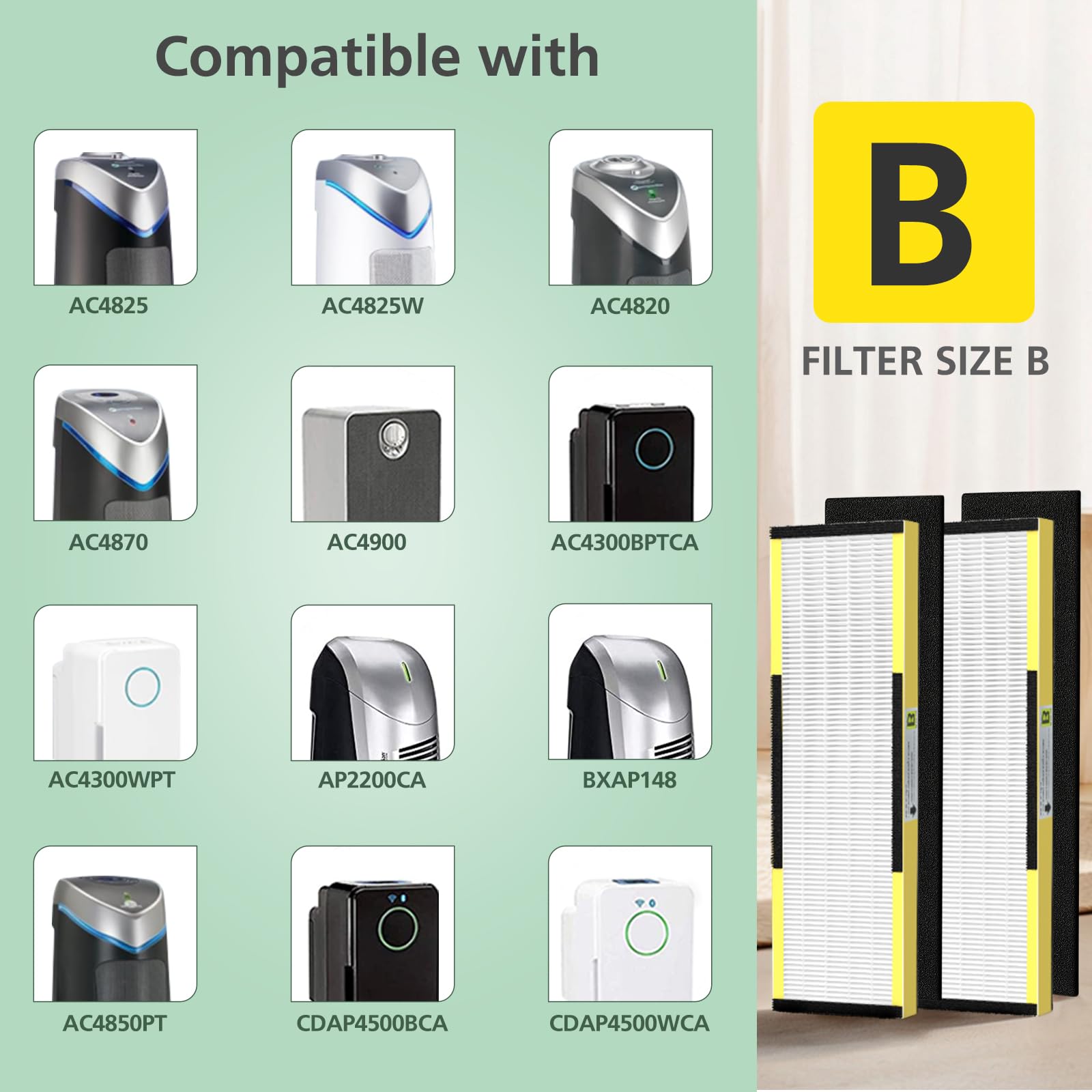 2 Pack Flt4825 True Hepa Filter B Replacement With Activated Carbon Pre Filters Compatible With Guardian Air Purifier Ac4825 Ac4