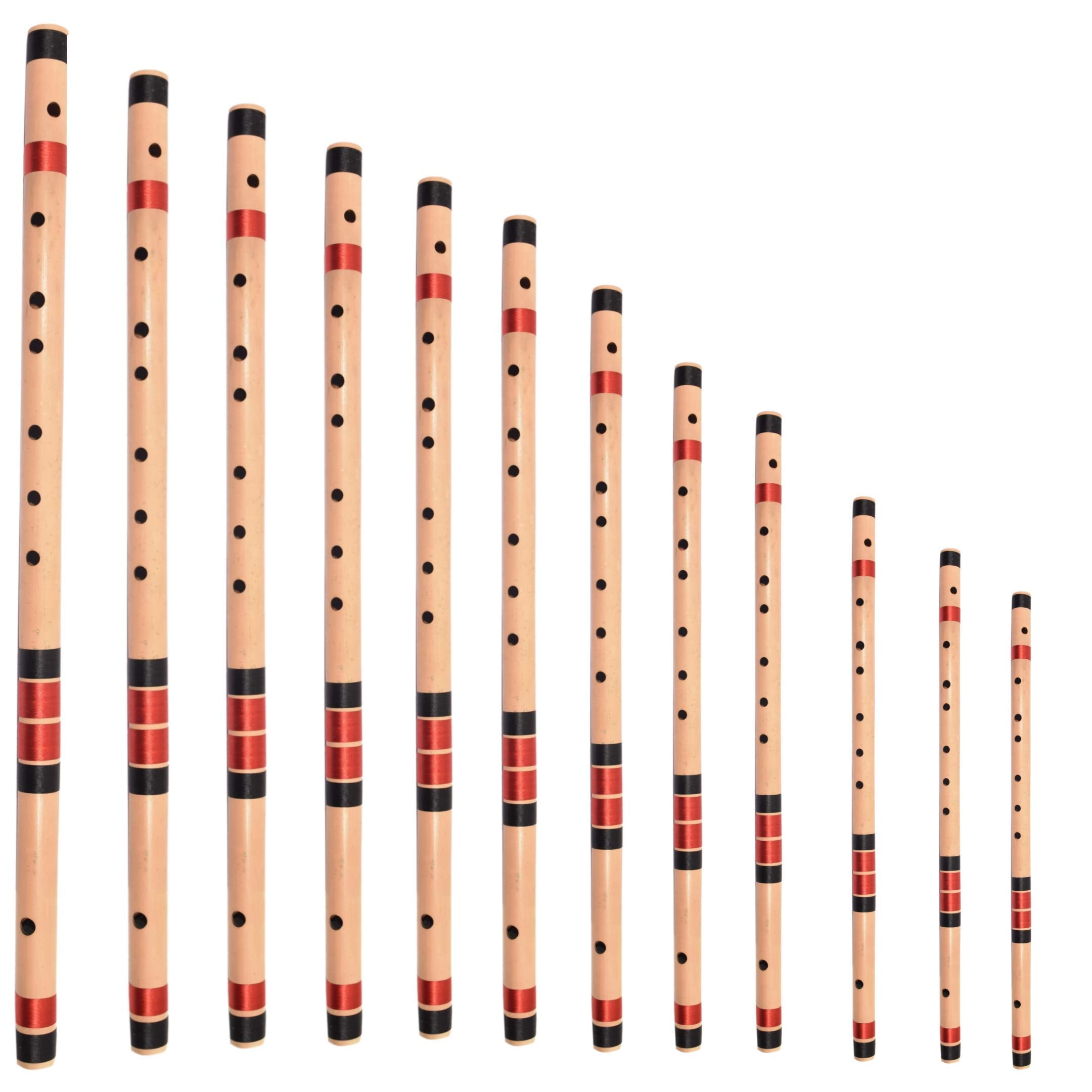 ShivZ Muzic Flutes, Full Set Of 12 Base, Premium Bansuri (With Written Manual & Bag)