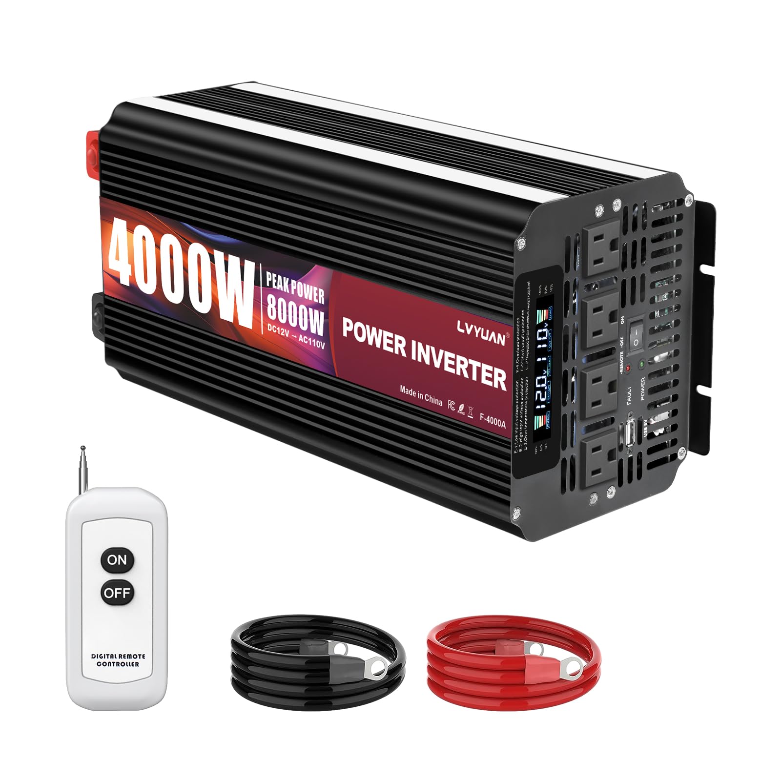 LVYUAN 4000 Watt Power Inverter 12V to 110V 120V for Vehicle, Solar Inverter System, Heavy Duty, RV, Truck, Off Grid,Camping wit