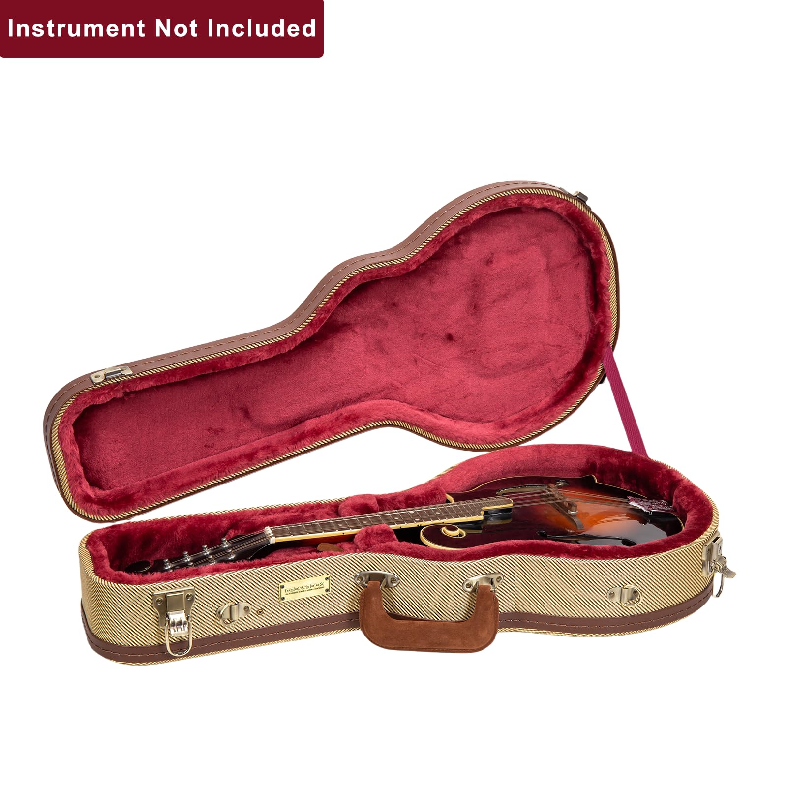 Crossrock Master Series F-Style Mandolin Case | Classic Fabric Tweed Exterior, Re-Engineered Wooden Shell, Leather Handle, Backp