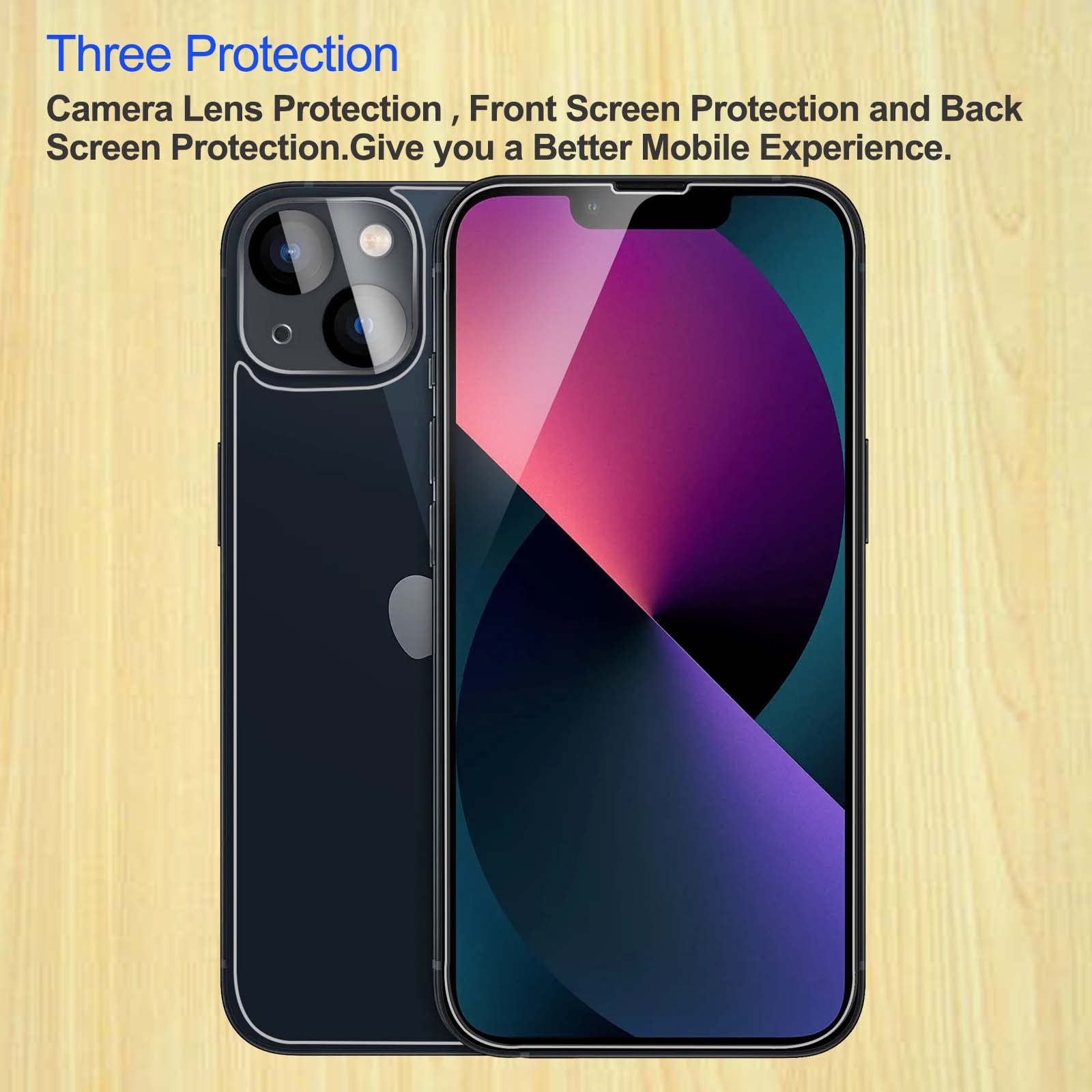 [ 2+2 +2 ] 2 Front + 2 Back For Iphone 13 Glass Screen Protector Hd Clear +2 Glass Camera Lens Protector For Iphone 13 (6.1'') W