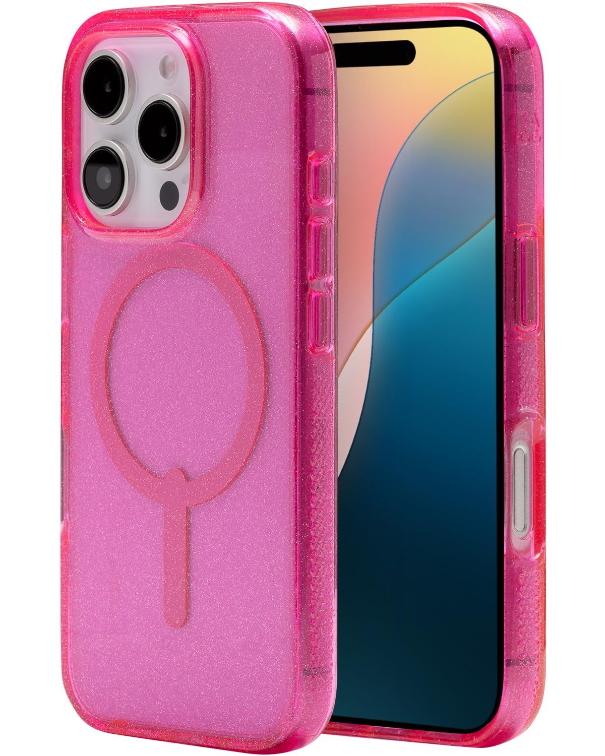 ZAGG Milan Snap Case for iPhone 16 Pro - Pink Glitter, MagSafe Compatible, 13ft Drop Protection, Recycled Materials, Slim & Styl