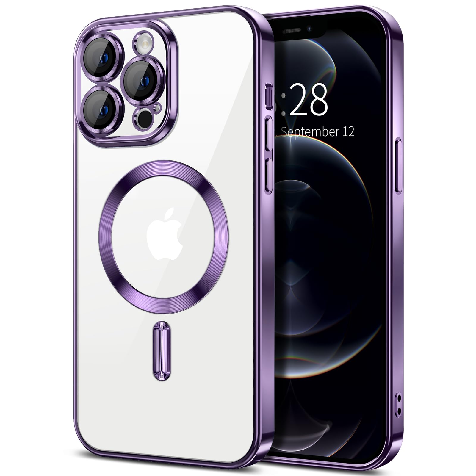 Hython Magnetic Clear Case For Iphone 12 Pro Max Case With Camera Lens Protector [Compatible With Magsafe] Luxury Plating Edge S