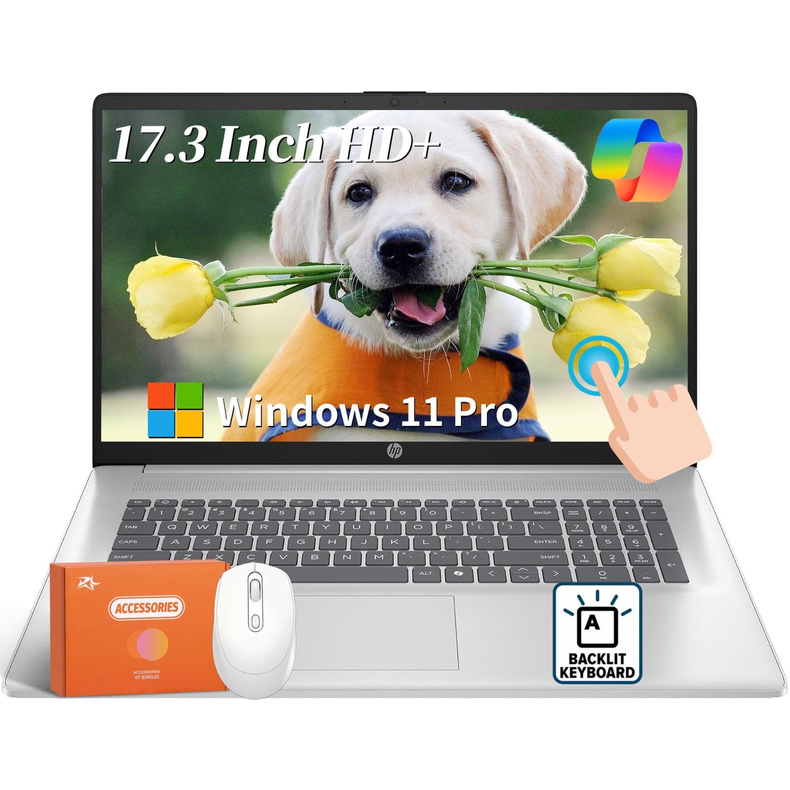 HP 17 inch Touchscreen Laptop for Business, Intel 12-Core Ultra 7 255U Processor, 17.3 HD+, 32 GB DDR5, 2 TB SSD, Copilot AI, Fa