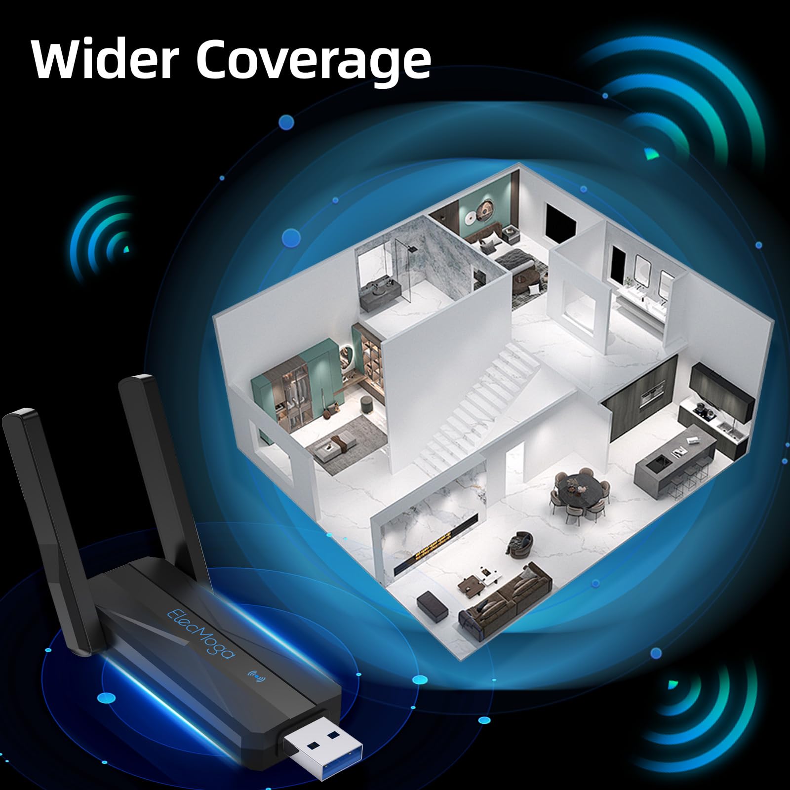 Usb Wifi Adapter For Desktop Pc, Elecmoga Ac 1300Mbps Dual Band 5G/2.4G Usb 3.0 Wifi 5 Network Transceiver Wireless Dongle For P