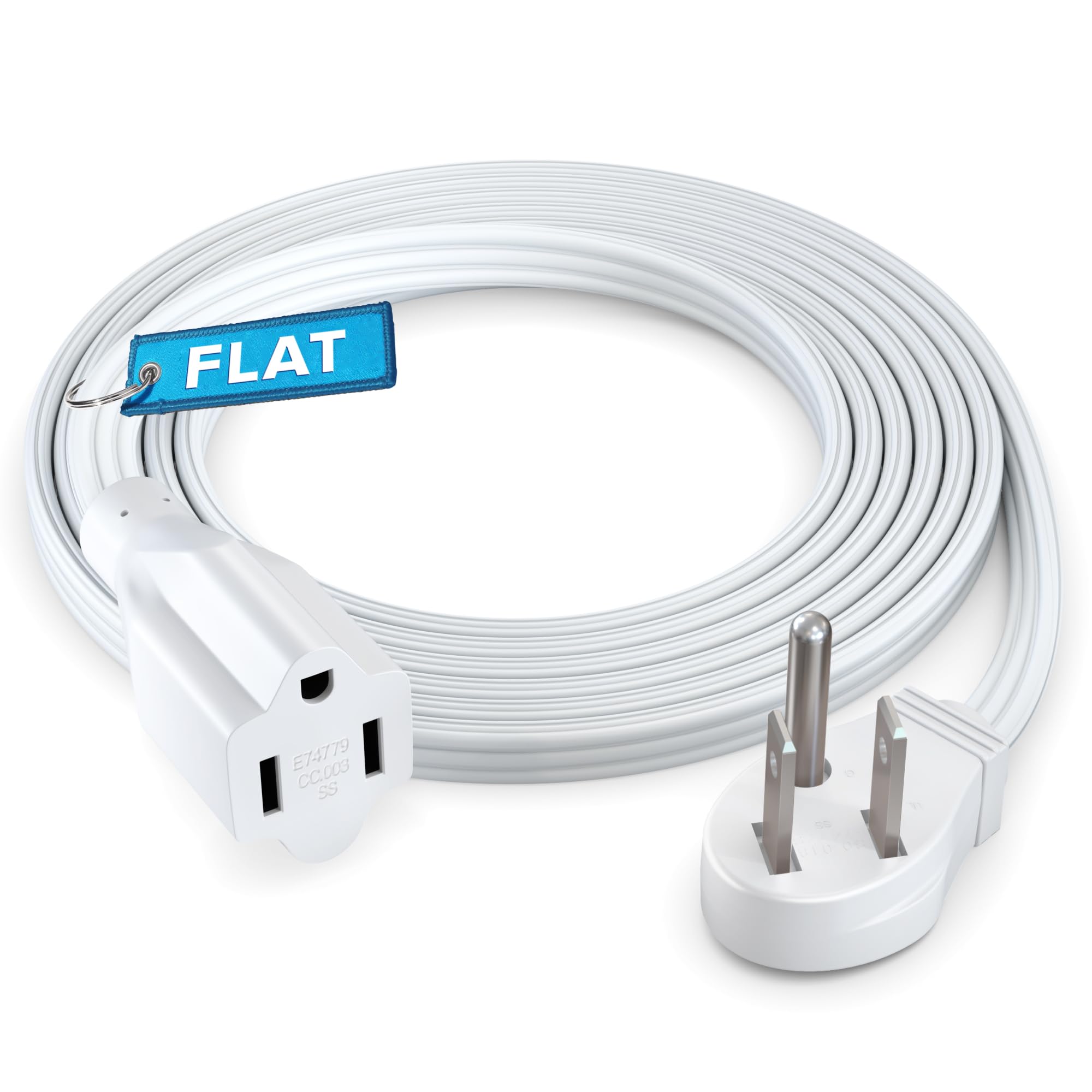 Maximm Extension Cord (6 Feet) 1 Outlet Flat Wire, 3 Prong 45 Angled Flat Plug, 16 Awg Power Cord   Ul Certified (White)