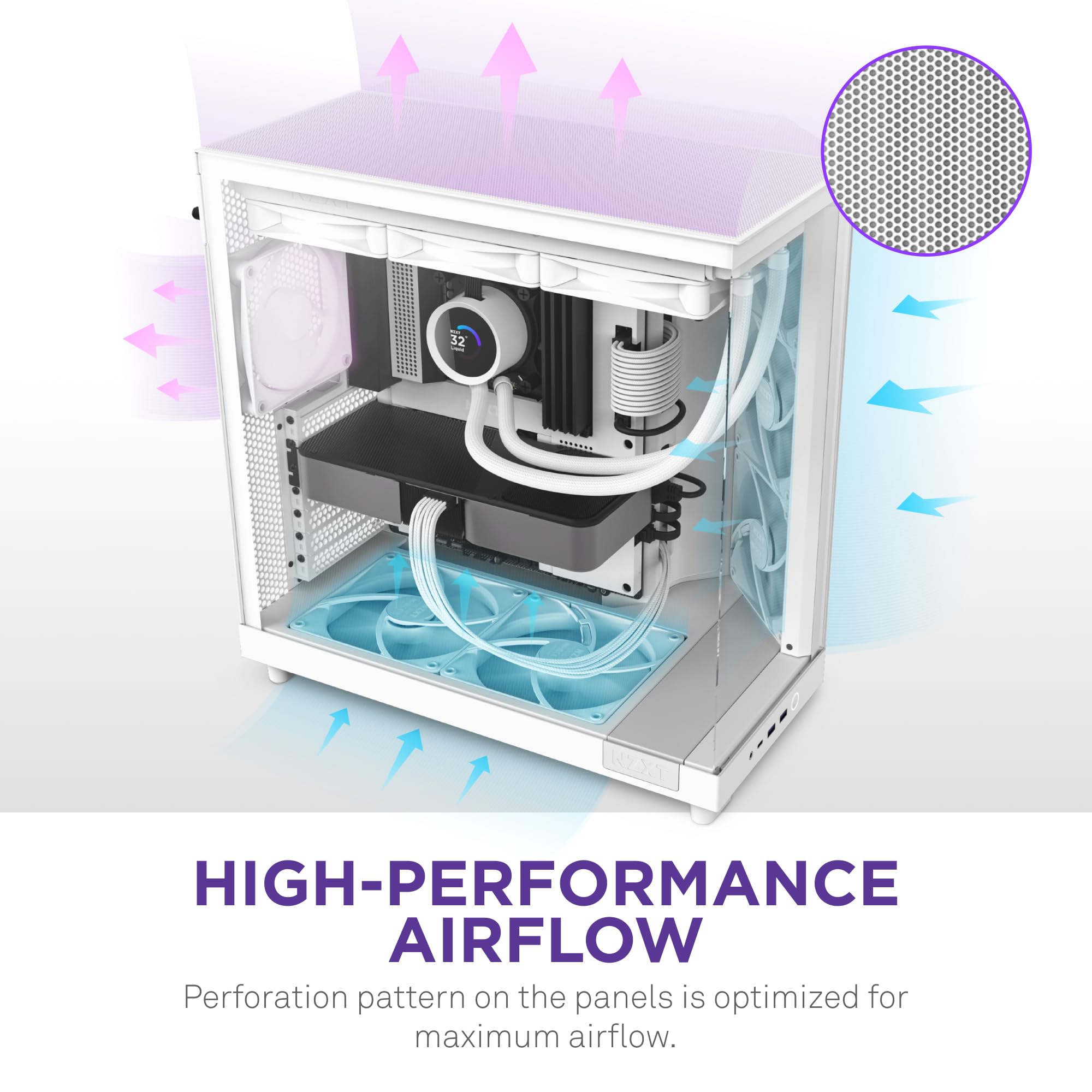 Nzxt H6 Flow | Cc-H61Fw-01 | Compact Dual-Chamber Mid-Tower Airflow Case | Panoramic Glass Panels | High-Performance Airflow Pan