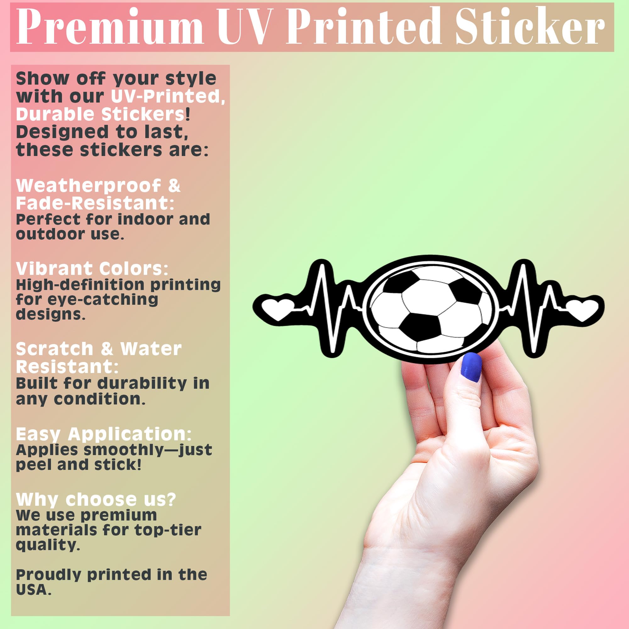 Soccer Ball Heartbeat Vinyl Decal Sticker | White On Black Design | Weatherproof For Cars, Trucks, Walls, Laptops, Cups & More |
