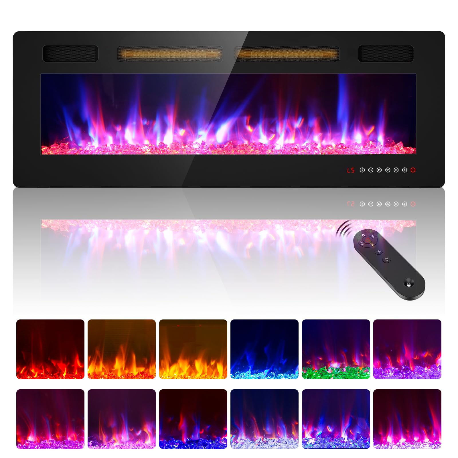 Zionheat 50 Inches Electric Fireplace Wall Fireplace For Living Room Fireplace Freestanding/Inserts/Wall Mounted With Remote Con