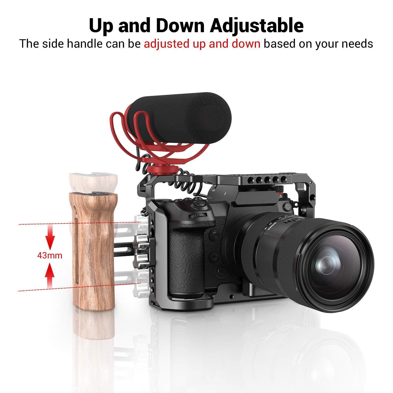 Smallrig Side Wooden Handle Grip For Dslr Camera Cage W/Cold Shoe Mount, Threaded Holes, Direction Changeable - 2093