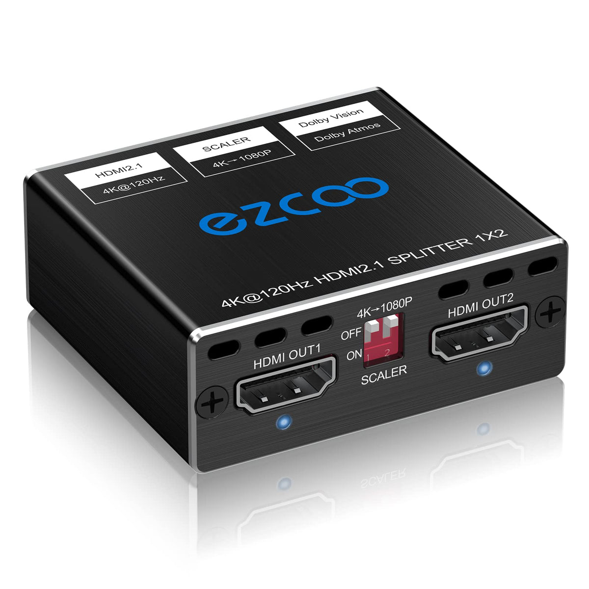 Hdmi 2.1 Splitter 4K 120Hz 8K 60Hz 1 In2 Out Vrr Allm Hdcp2.3 Hdr10 8Kuhd Dolby Vision Atmos Scaler 4K Edid 1080P Dual Monitors