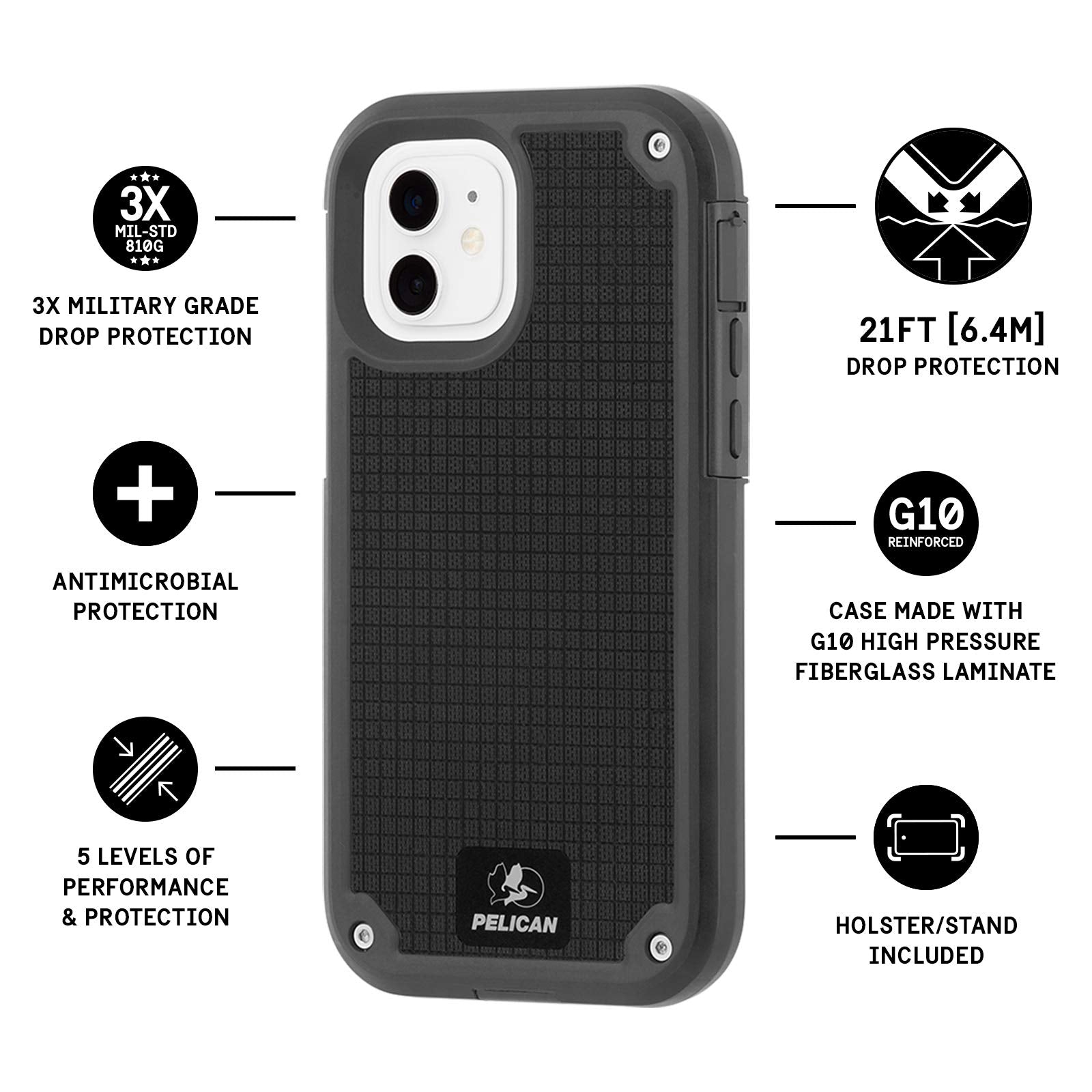 Pelican   Shield Series   G10 Case For Iphone 12 Mini (5G)   21 Ft Drop Protection   5.4 Inch   Gray