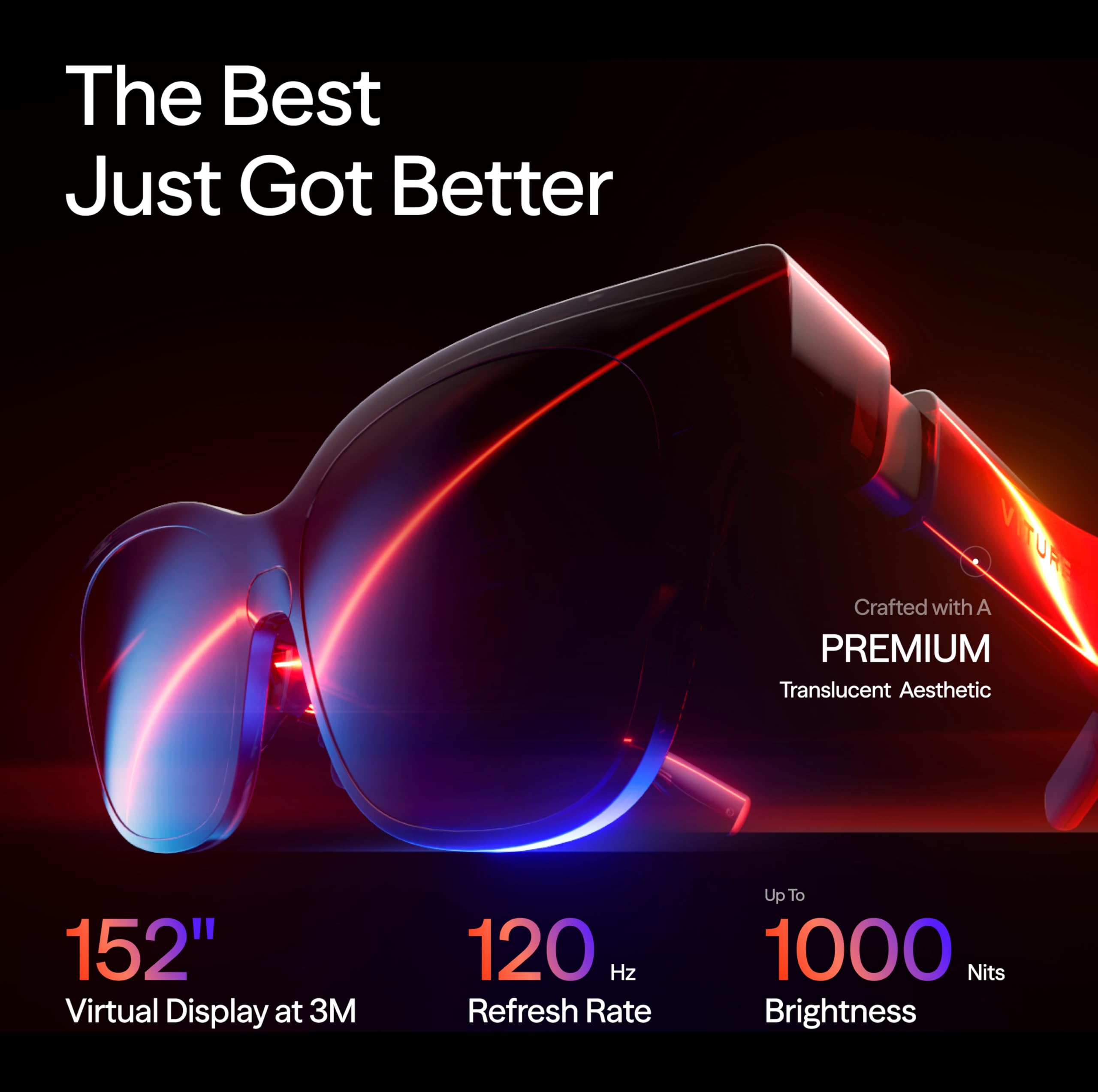 Viture Luma Pro Xr Glasses - 152    1200P Ultra Sharp Display, 1000 Nits, 52 Fov, Dimming Adjustments, For Iphone 16/15, Android