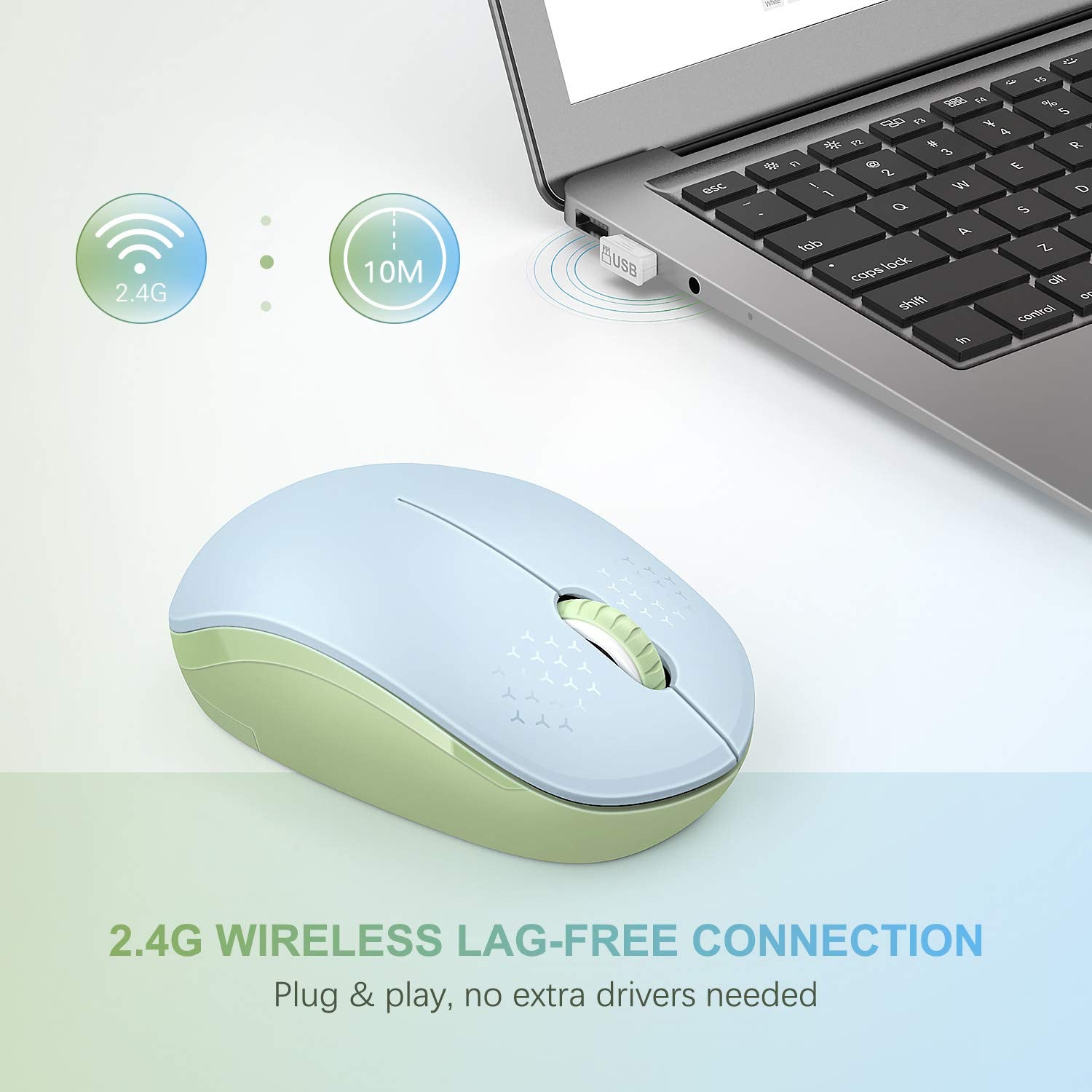 Seenda Wireless Mouse, 2.4G Noiseless Mouse With Usb Receiver Portable Computer Mice For Pc, Tablet, Laptop   Light Blue&Olive G