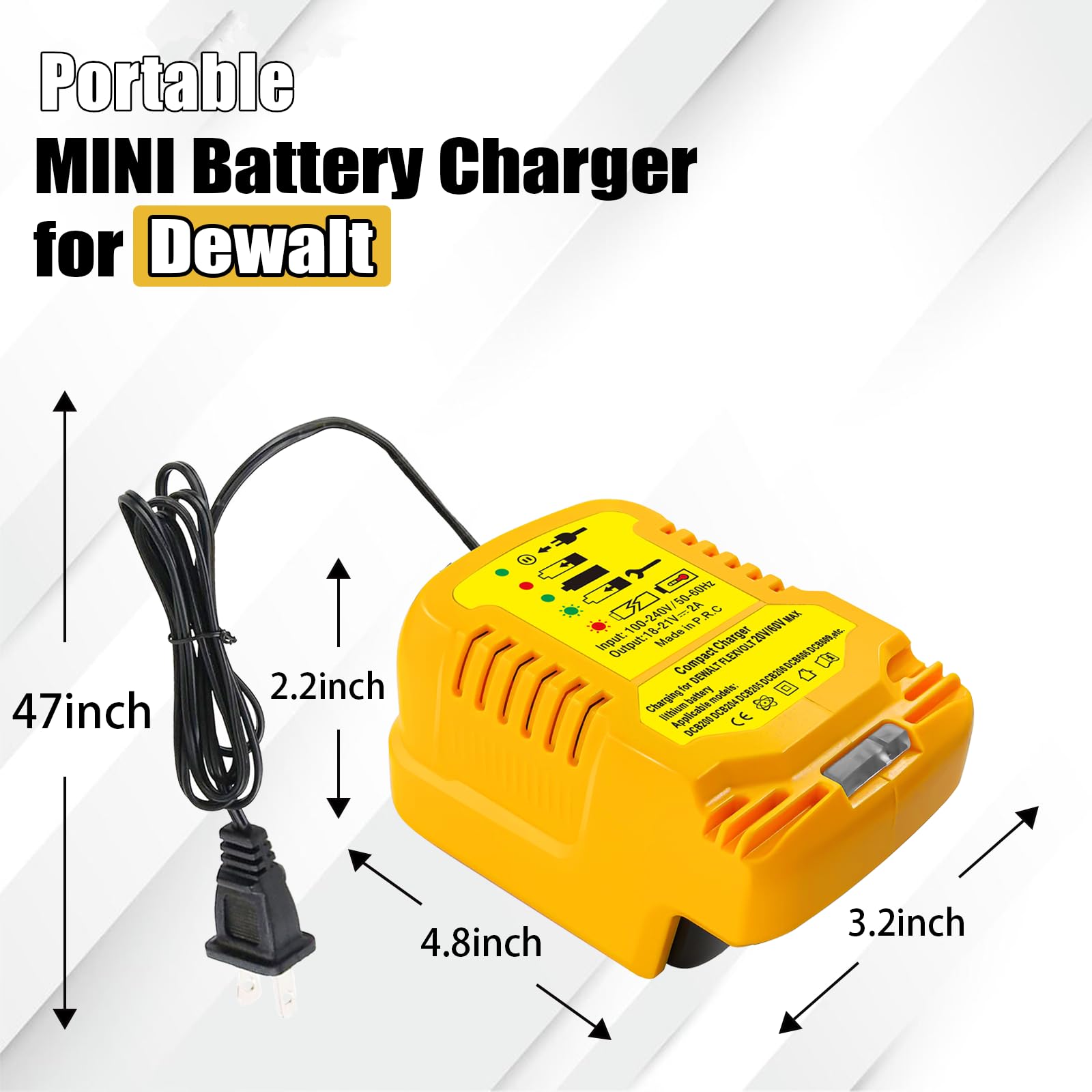 Asunt Portable Mini Charger For Dewalt 20V Lithium Ion Battery Dcb206 Dcb230 Dcb240 Dcb612 Dcb609 Dcb606 Compact Charger Compati