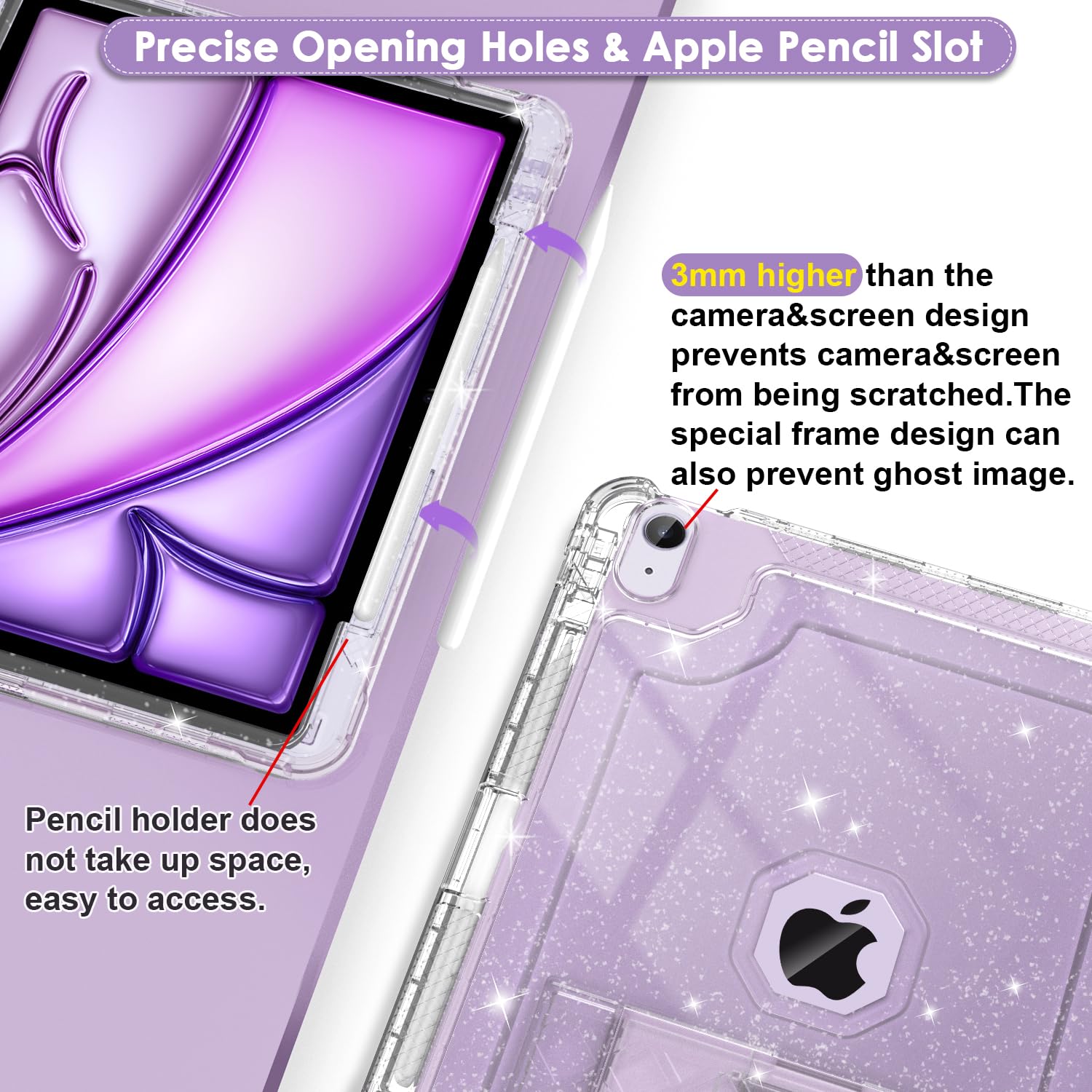 Zonefoker For New Ipad Air 13 Inch Case 2024 M2, 13'' Ipad Air Case 6Th Gen 2024 13 Inch Clear Glitter Slim Cover With Pencil Ho