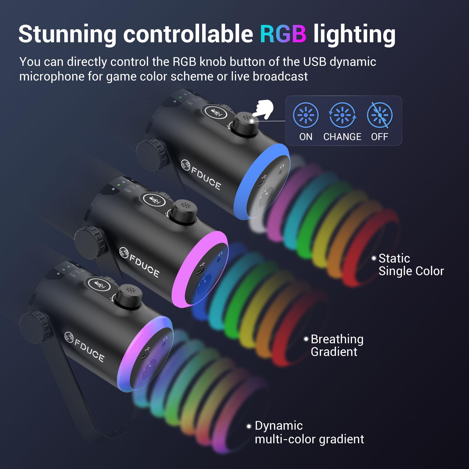 Fduce Usb/Xlr Gaming Microphone Kit, Dynamic Pc Mic For Podcasting Streaming, Computer Rgb Mic Kit With Boom Arm Stand, Mute But