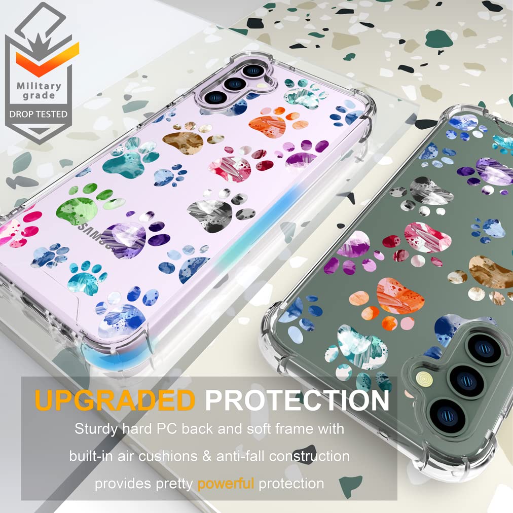 Endiy Samsung Galaxy S23 Case Cute Dogs Paws For Women Girls Girly Designer Phone Case Clear With Design,Case Compatible With Sa