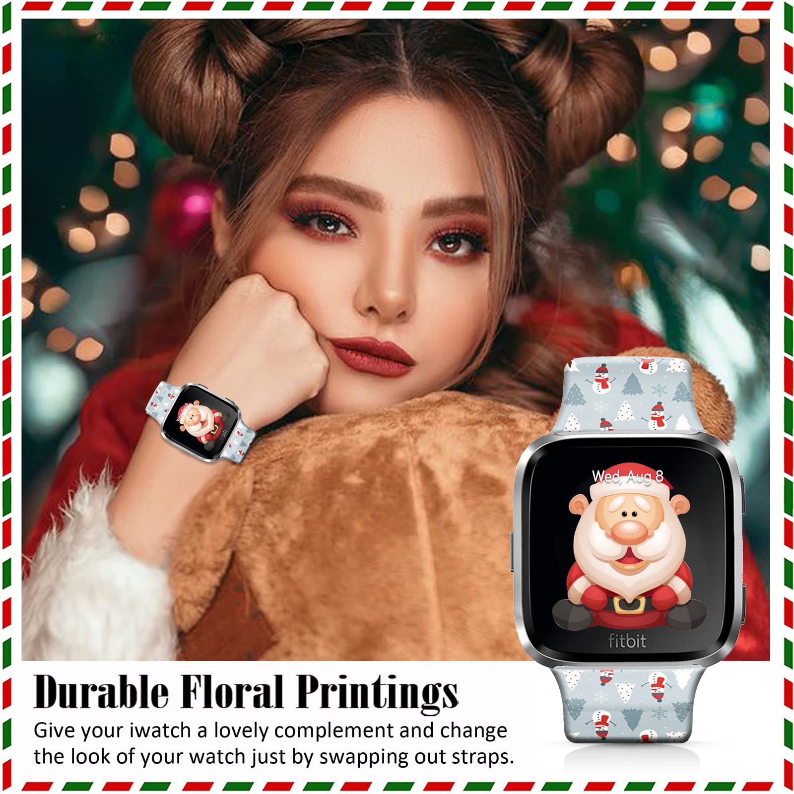 Ftfcase Christmas Silicone Sport Bands Compatible With Fitbit Versa/Versa 2/Se For Women Men, Cute Snowman Printed Soft Silicone