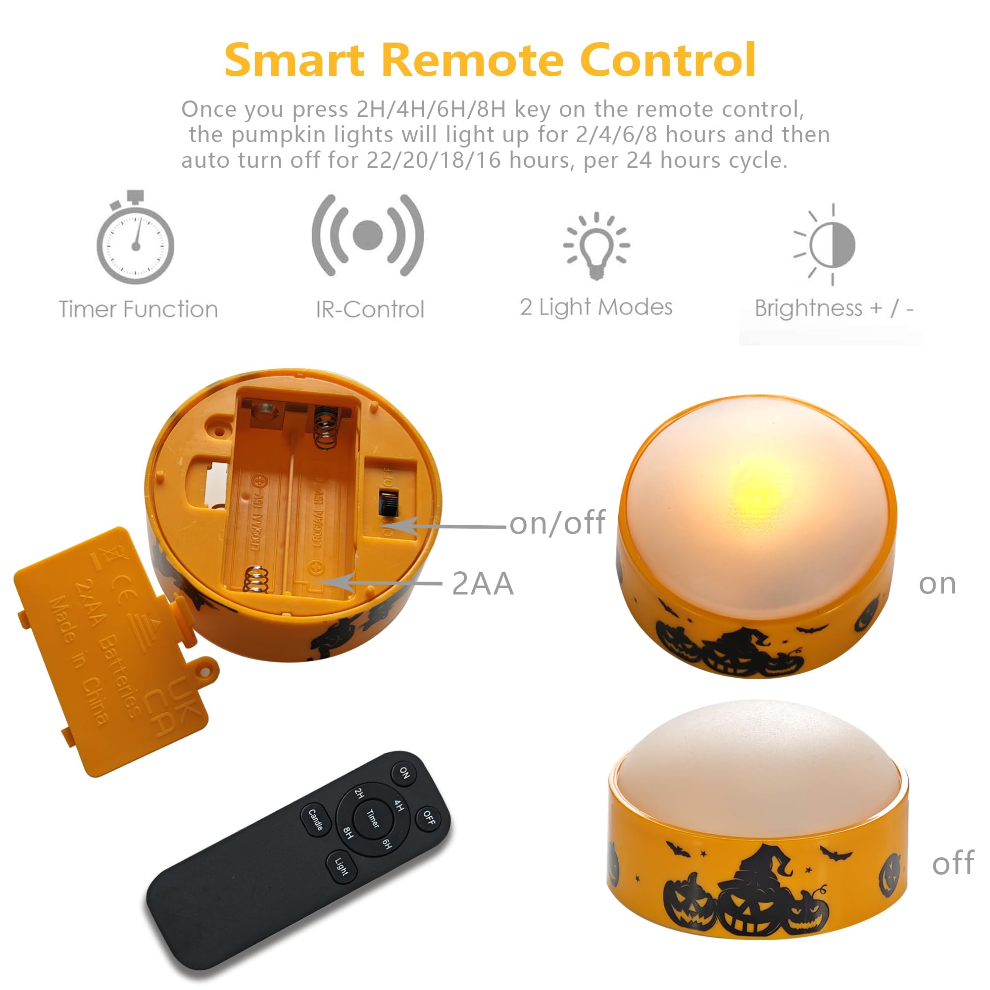 Candle Choice Halloween Led Pumpkin Lights With Remote Timer Bright Flickering Battery Operated Jack O Lantern Electric Flameles
