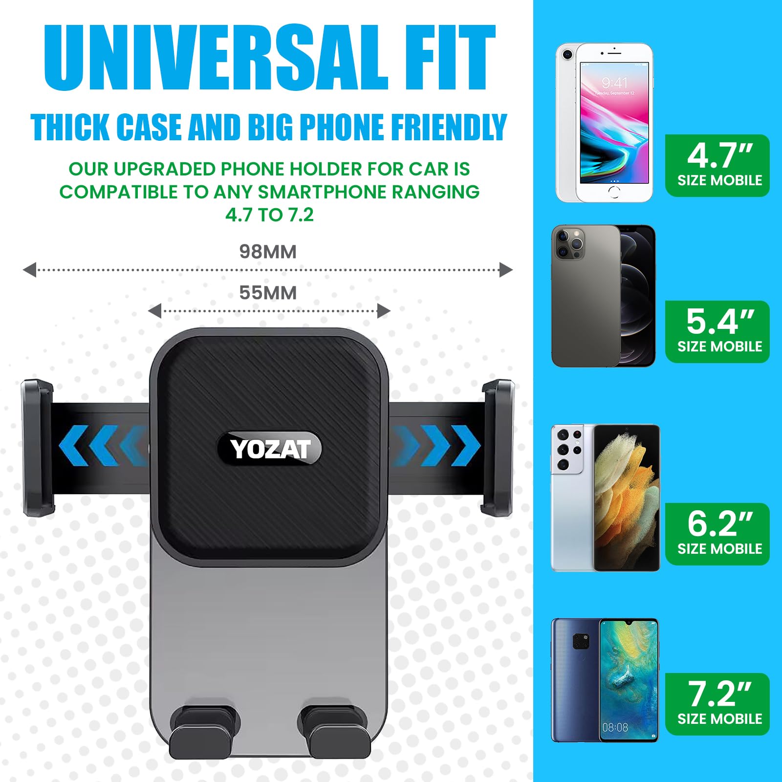 Yozat Car Phone Holder For Dashboard, Windshield, Air Vent - Universal Mount, Heavy Duty, Compatible With All Smartphones