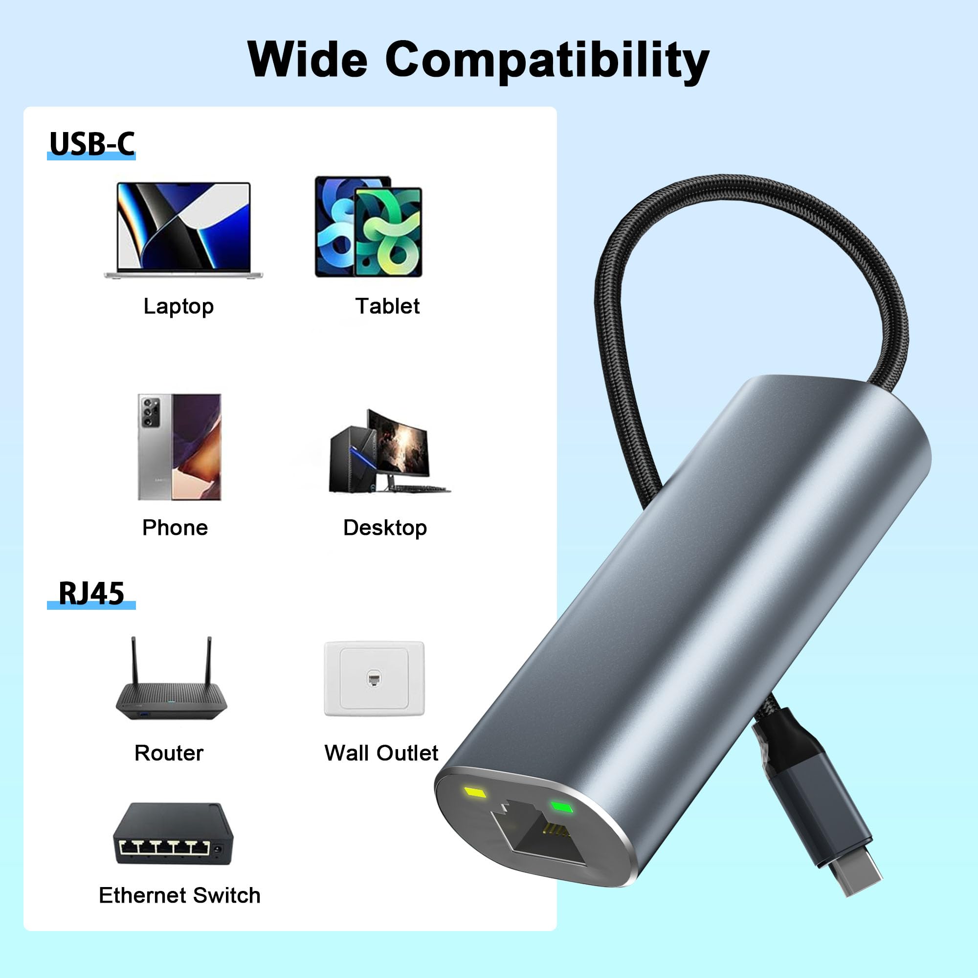 Aibilangose Usb C To Ethernet Adapter 2.5 Gigabit, Ethernet To Usb C Adapter, 2.5Gbps Ethernet Adapter For Laptop, Usb Ethernet