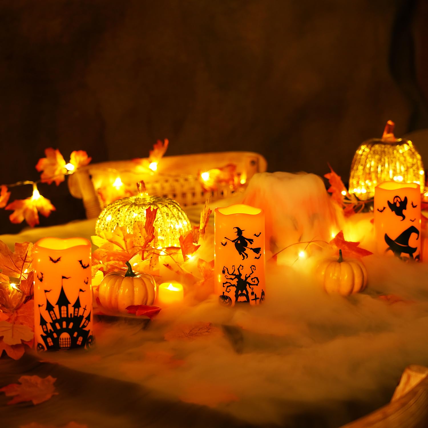 Homemory Halloween Candles, Orange Flameless Candles, Battery Operated Led Pillar Candles With Remote Timers For Halloween Decor