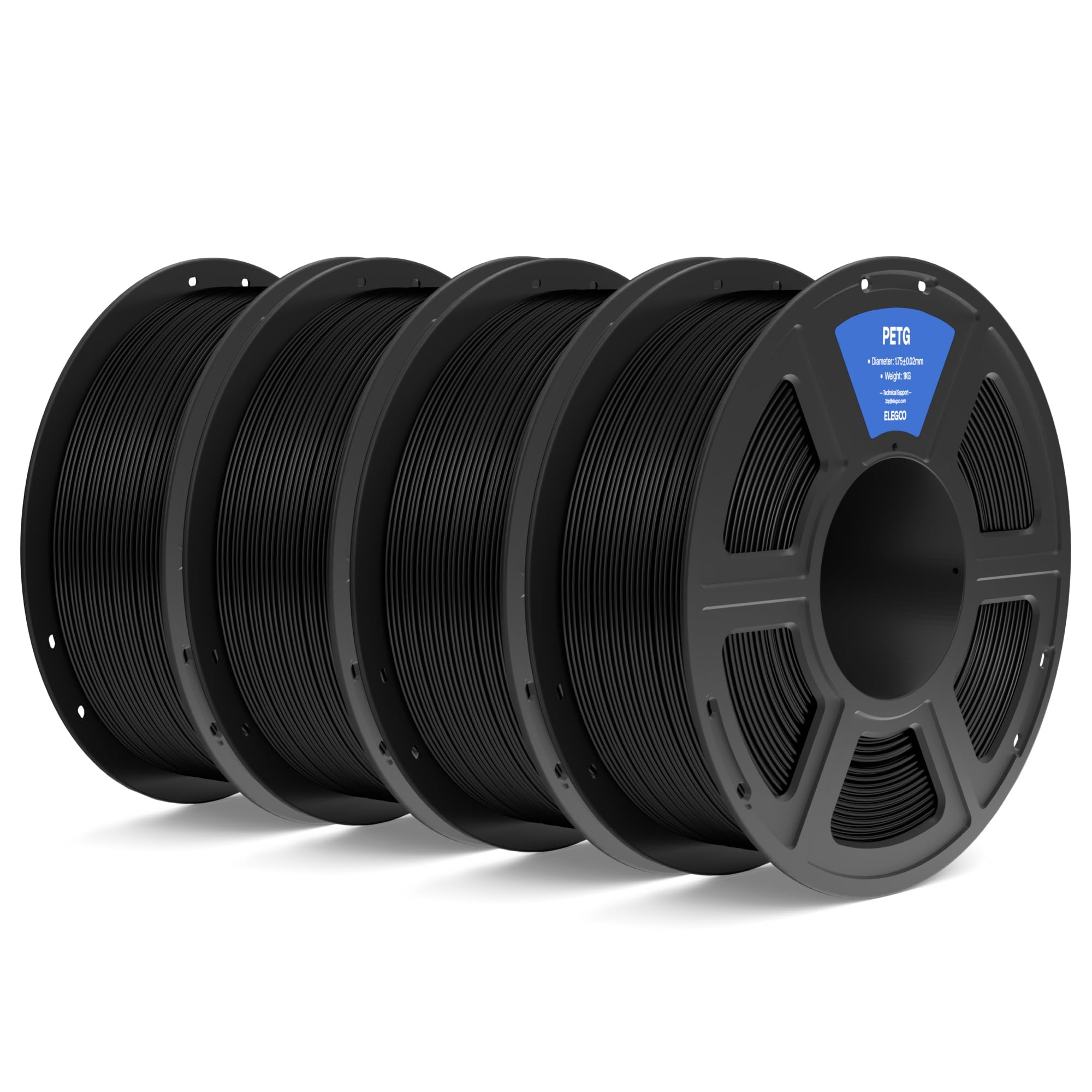 ELEGOO PETG Filament 1.75mm Black 4KG, 3D Printer Filament Dimensional Accuracy +/- 0.02 mm, 4pcs 1kg Spool(2.2lbs) Fits for Mos