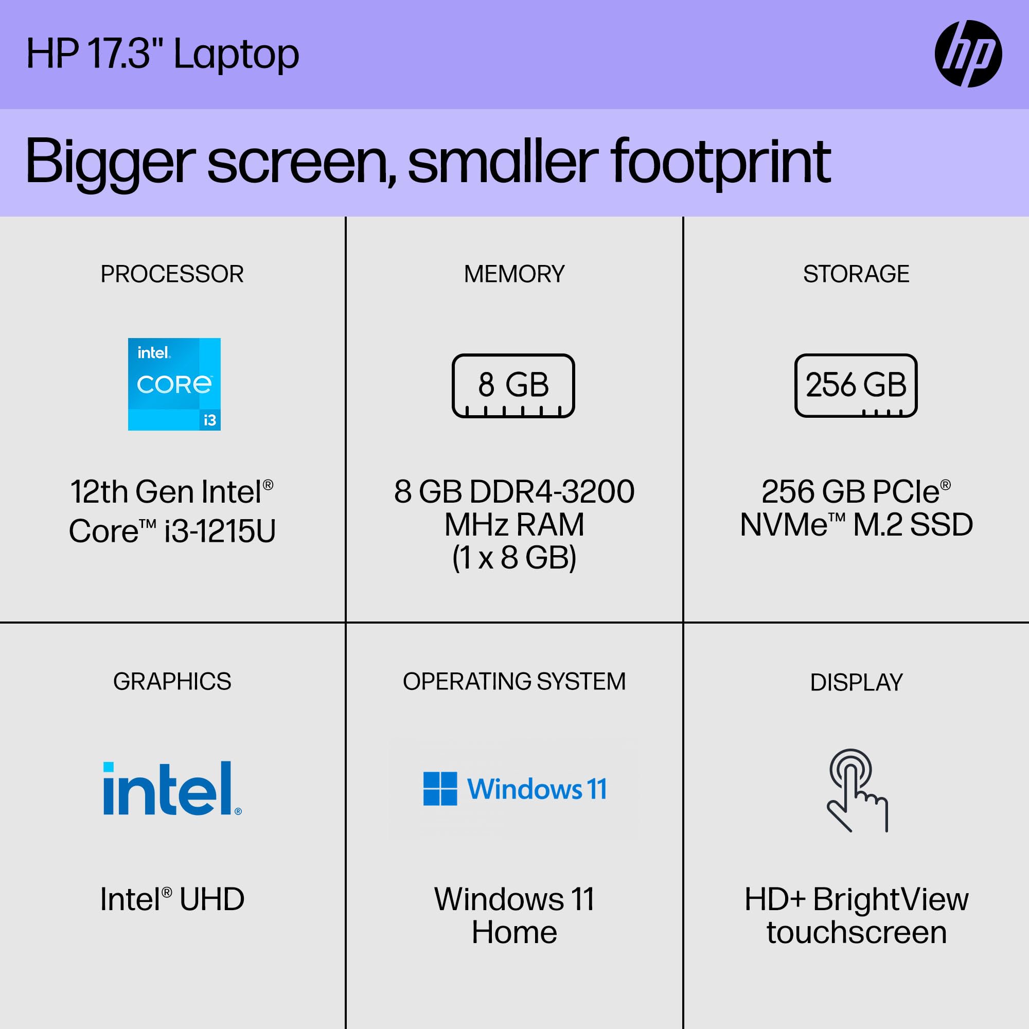 17''  I3 1215U 8Gb 256 Ssd Tou|Core I3 1215U   U15, 8Gb Ddr4 1Dm 3200, Touch/17.3 Hd+ Brightview Sva 250 Nits Narrow Border Flat