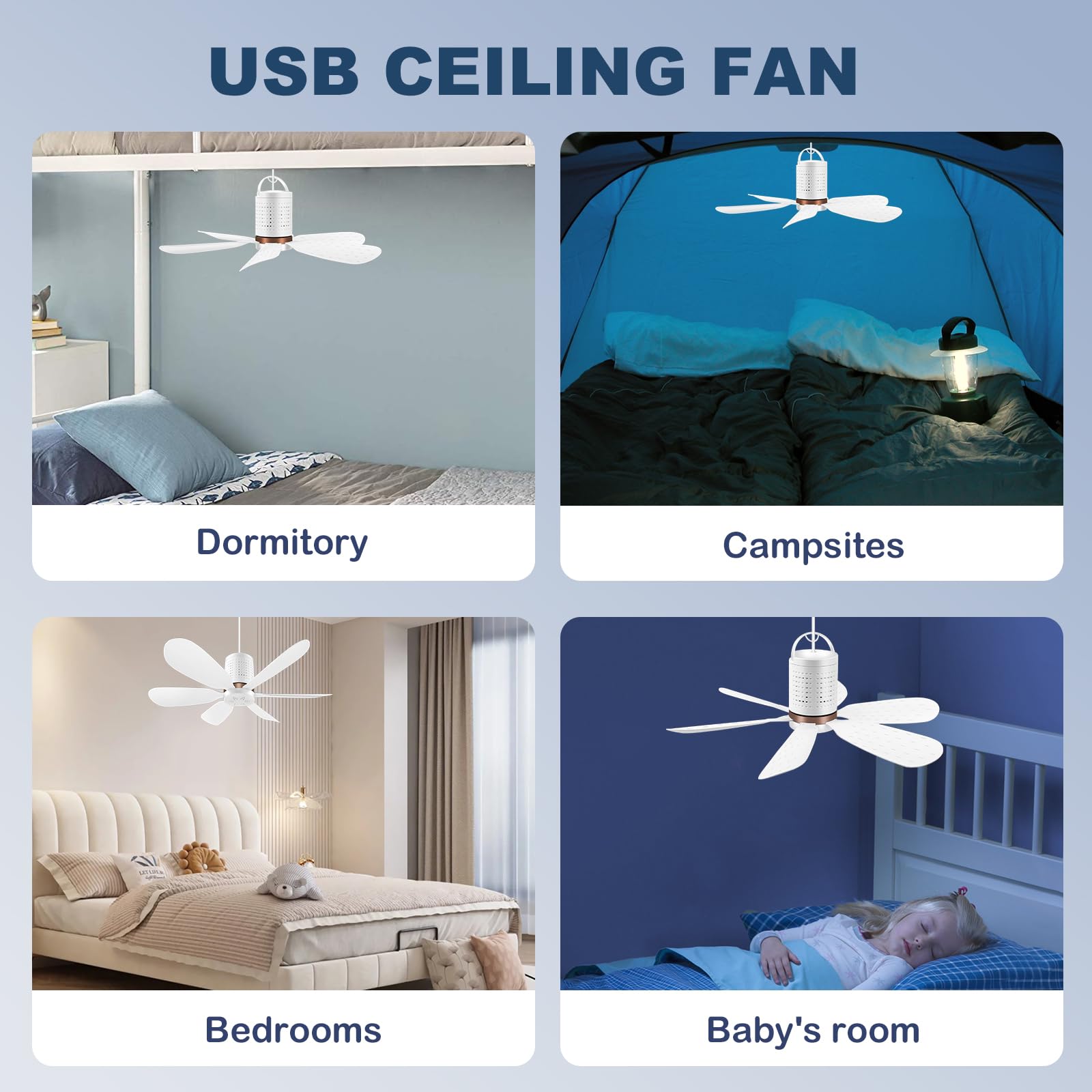 Hywecy Usb Ceiling Fan With Six Blades,Portable Ceiling Fan Fan For Camping;Bedroom;Office;Living Room (Button)
