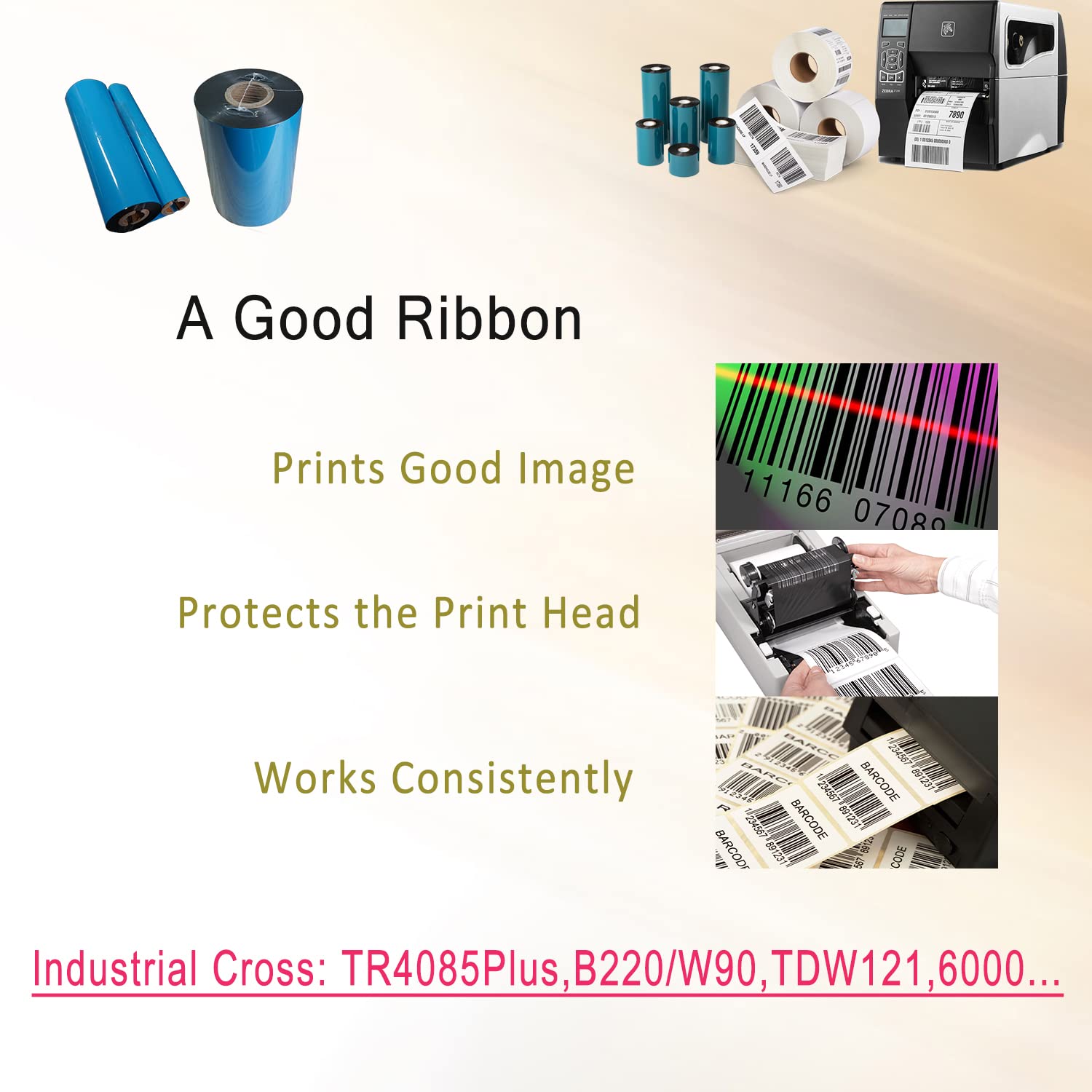 4 Rolls 6.5'' X 1476' Premium Resin Enhanced Wax Ribbon, 165Mm X 450M Black Thermal Transfer Ribbon, Barcode Thermal Label Print