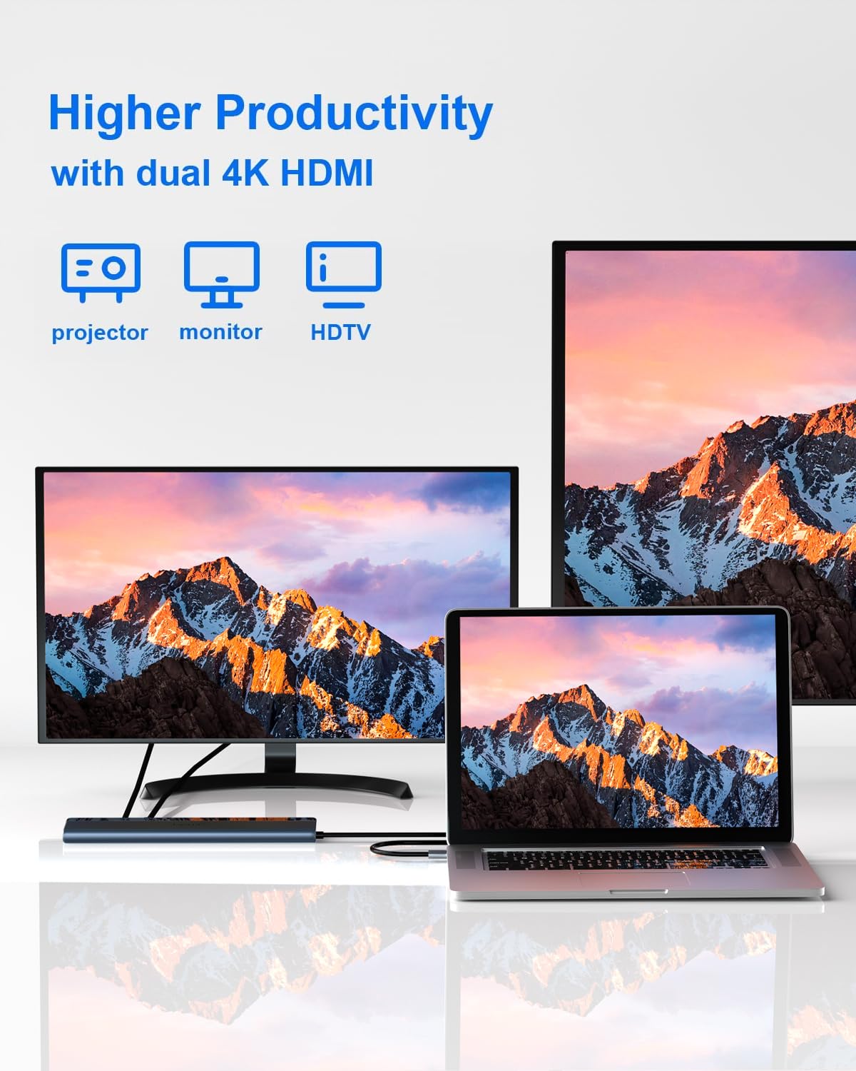 Usb C Docking Station Dual Monitor, 12 In 1 Usb C Hub With Dual 4K@30Hz Hdmi, 4*Usb, Audio, Ethernet, Sd/Tf, Pd 100W, Thunderbol