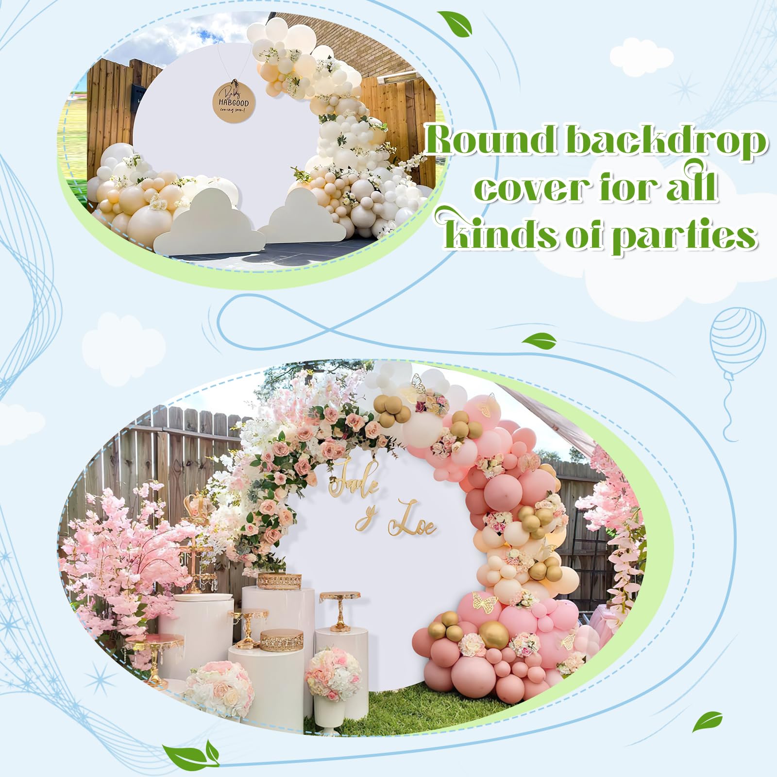 White Round Backdrop Cover 7.2X7.2Ft White Circle Photo Photography Background For Birthday Party Wedding Decorations