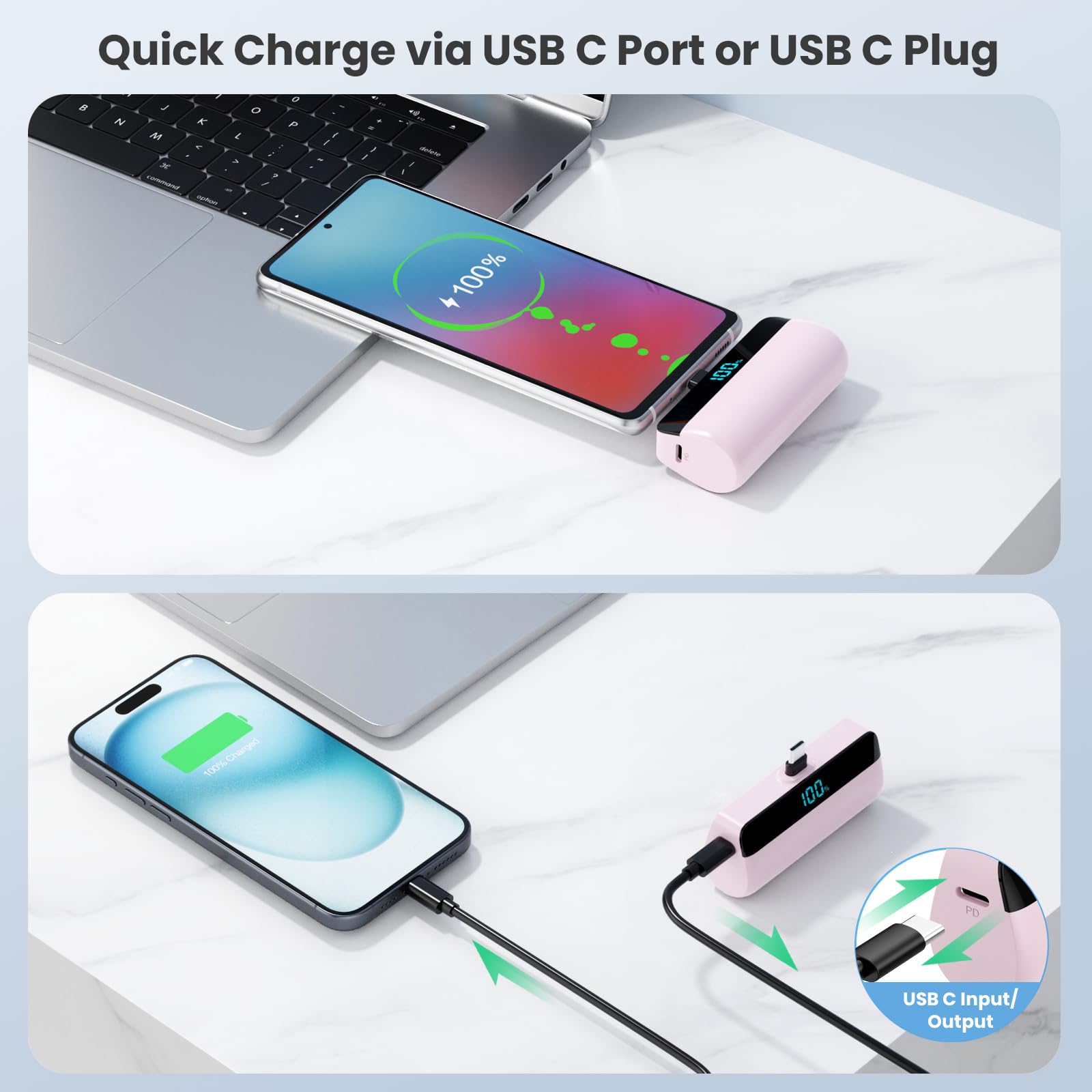 [2-Pack] Mini Portable Charger For Iphone 16/15 Series, Upgraded 5500Mah 3A Pd Fast Charging Usb C Power Bank, Lcd Display Batte