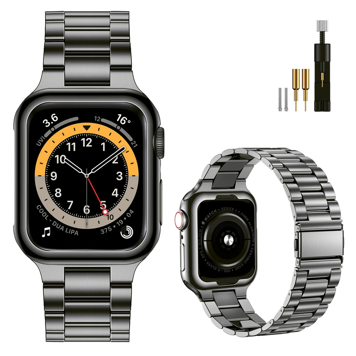 Miohhr Metal Band Compatible Apple Watch Band 45Mm 44Mm 42Mm, Solid Stainless Steel Strap For Men Iwatch Bands Series 7 6 5 4 3