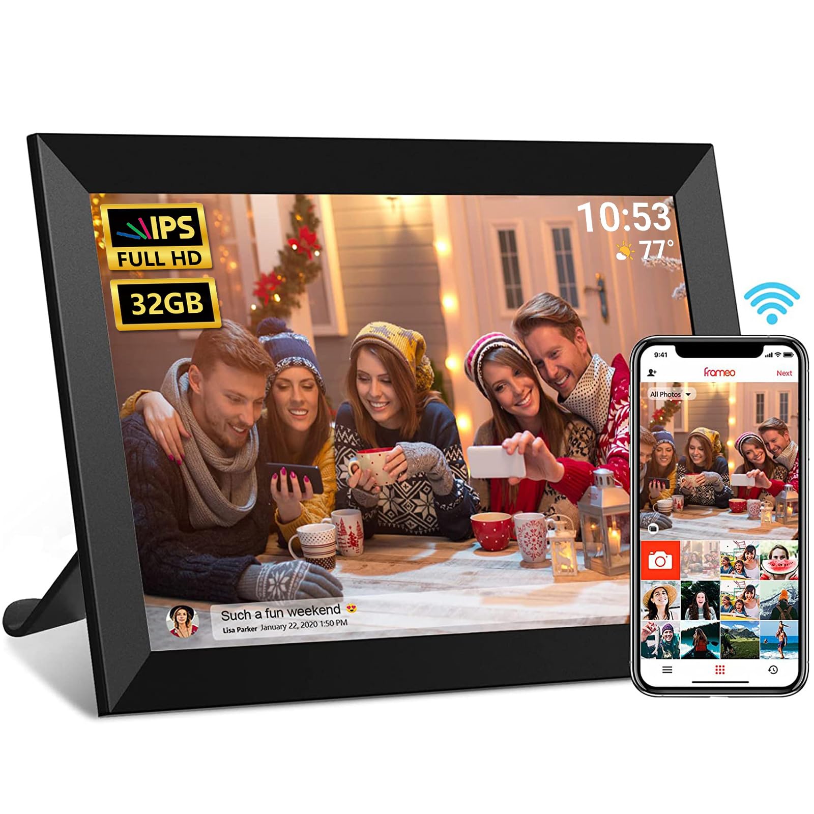 Frameo Digital Photo Frame, 10.1 Inch Wifi Digital Picture Frame With 1280X800 Ips Hd Touch Screen, 32Gb Storage Auto Rotate Wal