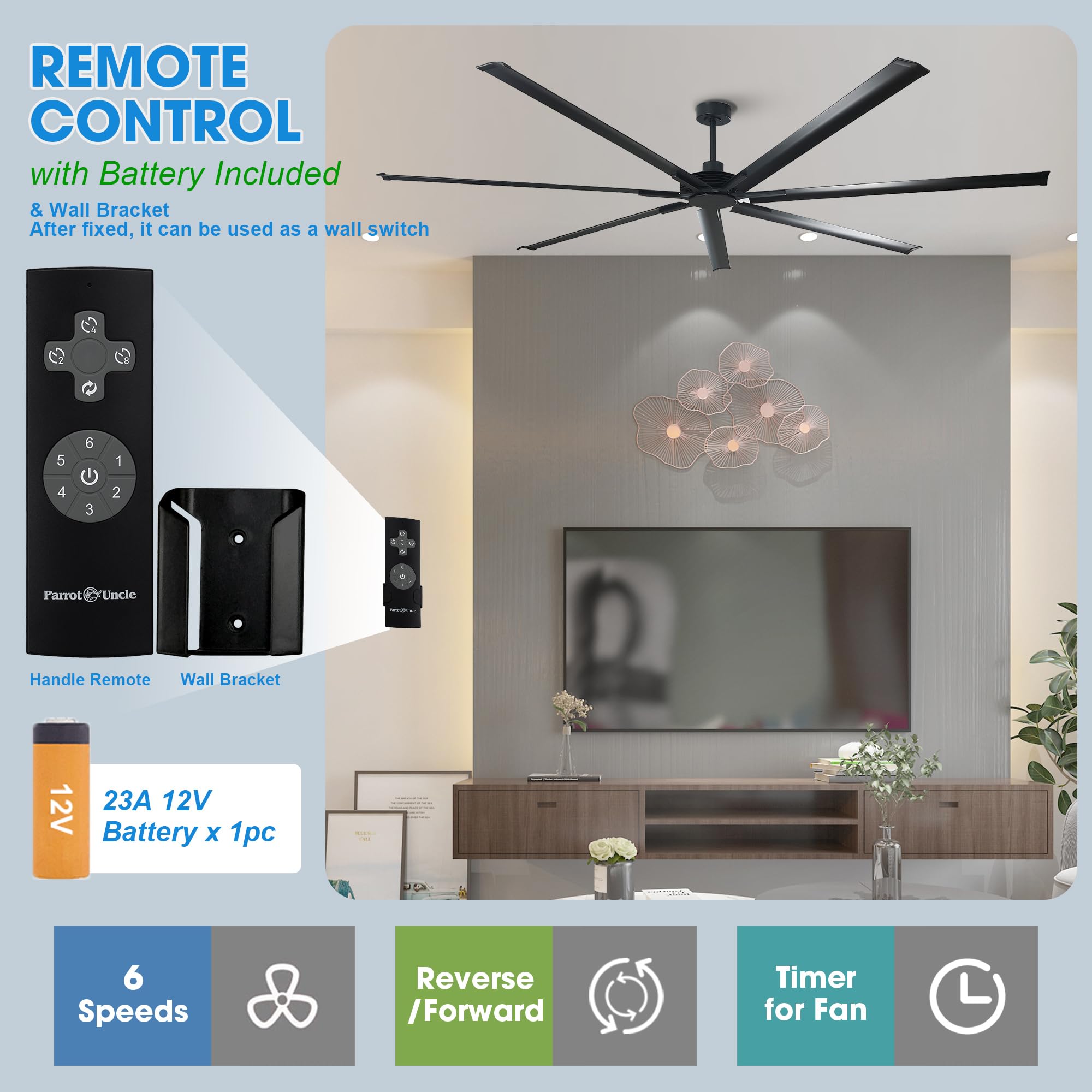 84 Inch Ceiling Fans Without Lights, Black Large Ceiling Fan No Light For Bedroom Living Room Shop Garage Patios Indoor Outdoor,