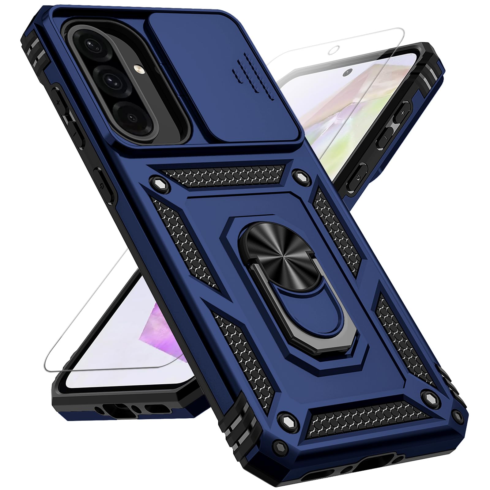 For Samsung Galaxy A36 5G Case With Slide Camera Cover Hd Screen Protector [Military Grade 16Ft. Drop Tested] Magnetic Ring Hold