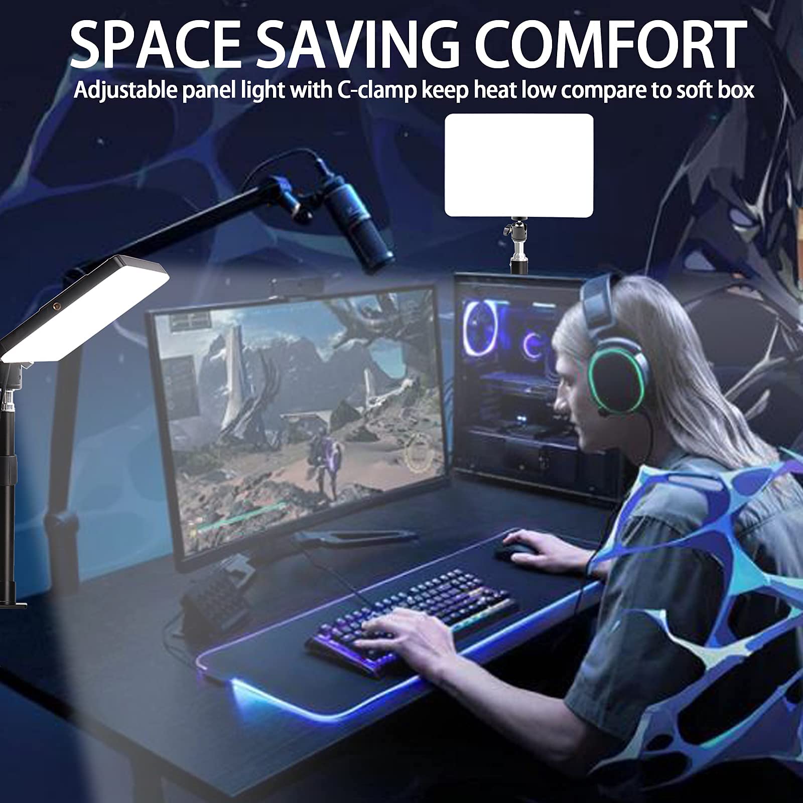 Led Desk Bi Color Key Light With C Clamp, 2700K 5700K Dimmable With Wireless Remote For Studio Photography Lighting/Zoom Confere