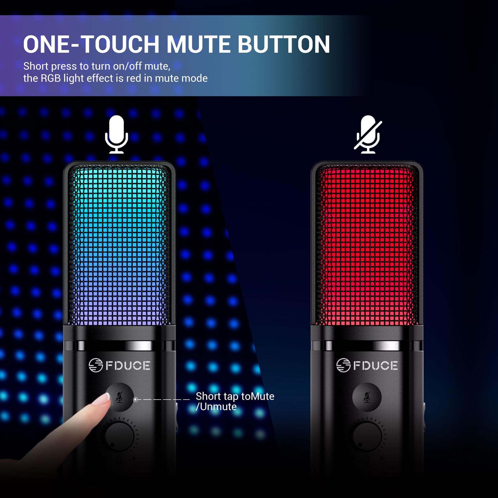 Fduce M160 Gaming Usb Microphone,Rgb Condenser Microphone With Tripod,Volume Adjustment And Mute Button Function,Compatible With