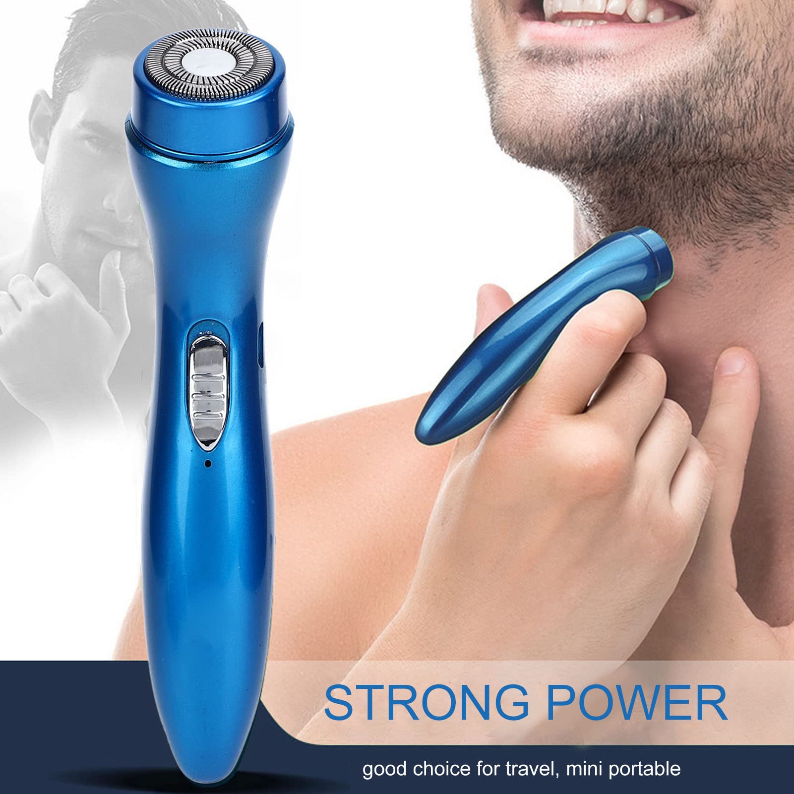 Electric Razor, Quiet High Speed Rotate Head Head Shaver For Home For Car (Blue)