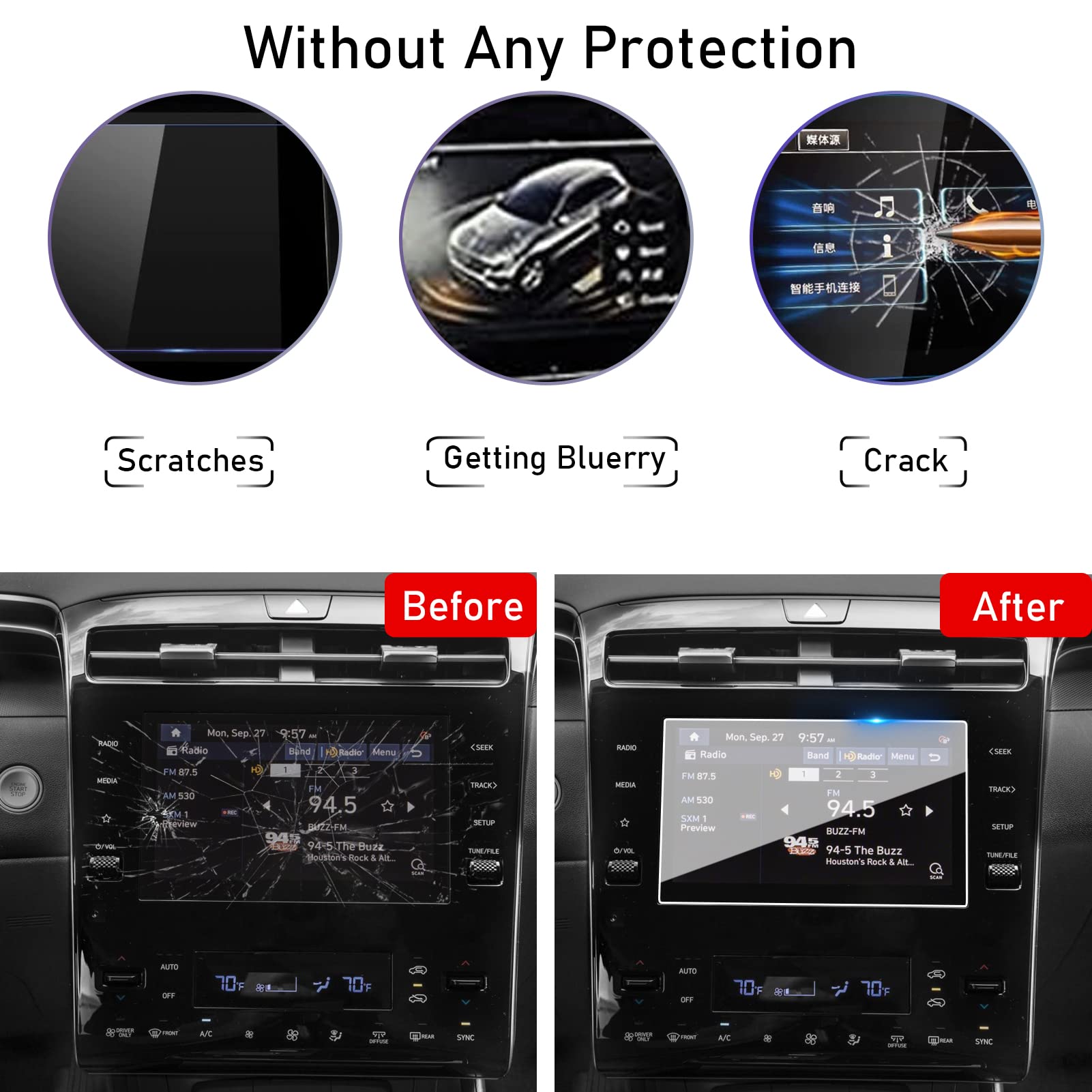 Ttcr Ii Compatible With 2022 2024 Hyundai Tucson Screen Protector Santa Cruz 8 Inch, Tempered Glass Touchscreen Protector 8 In For 2022 2024 Tucson Essentail/N Line/Se/Sel/Xrt And Santa Cruz