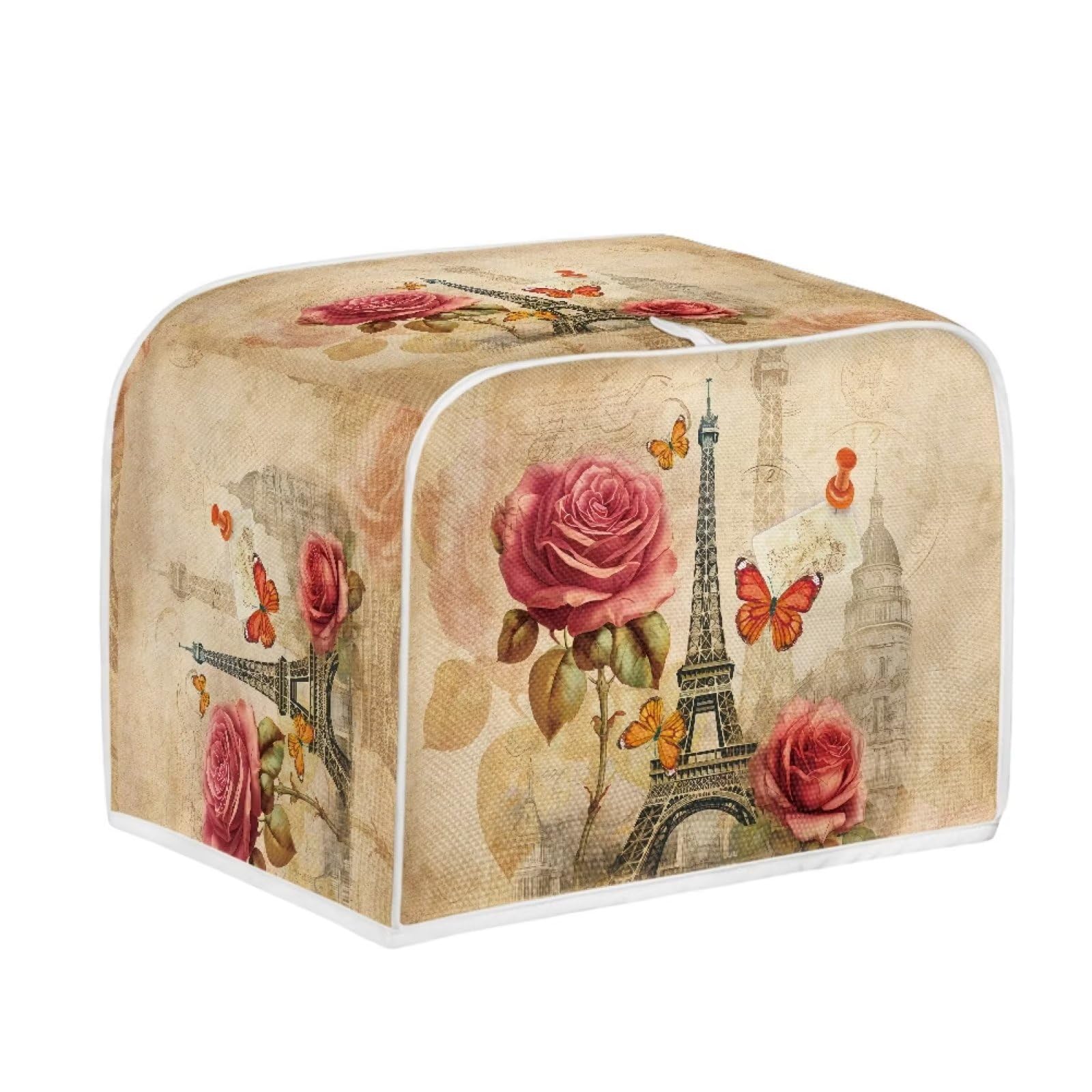 Talayituse Eiffel Tower Print Toaster Cover 4 Slice Bread Toaster Oven Covers Washable Rose Butterfly Toaster Cover Kitchen Smal