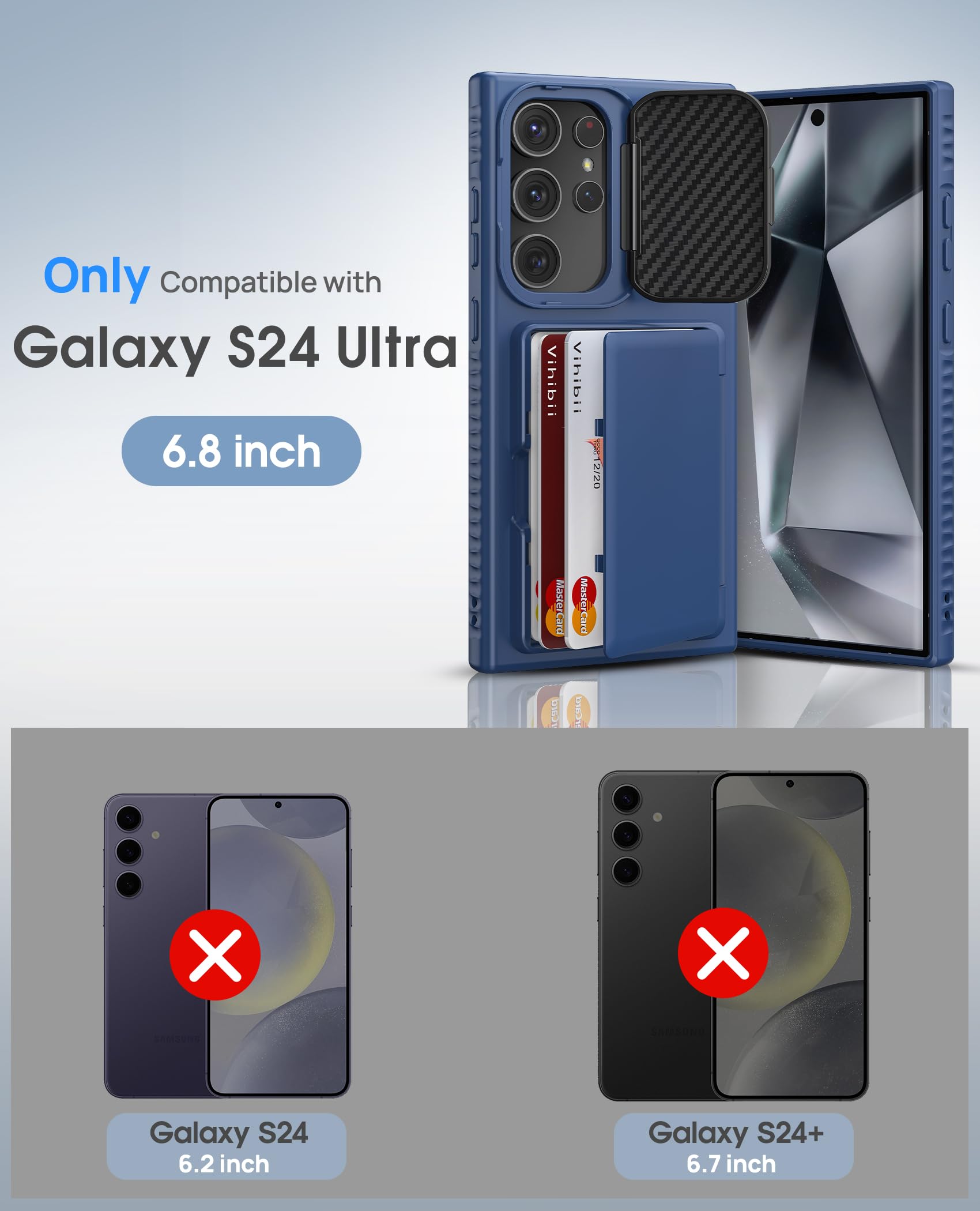 Vihibii For Samsung Galaxy S24 Ultra Wallet Case With Card Holder (4 Cards) & Kickstand & Camera Lens Cover, Military Grade Prot